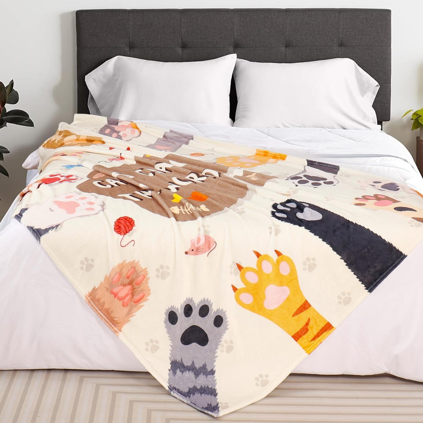 Cat Throw Blanket Gift for Cat Lover Women Children Colorful Flannel Fleece Throw Blanket Cute Cats Paw Print Cozy Fuzzy Plush Throw Blankets for Bed Chair Couch 50" X 60"