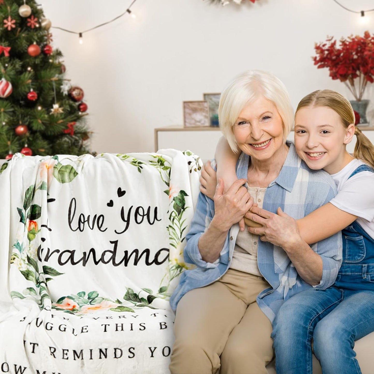 BESTSWEETIE Grandma Blanket I Love You Blanket for Grandma Soft Grandma Throw Blanket 60" x 50", White