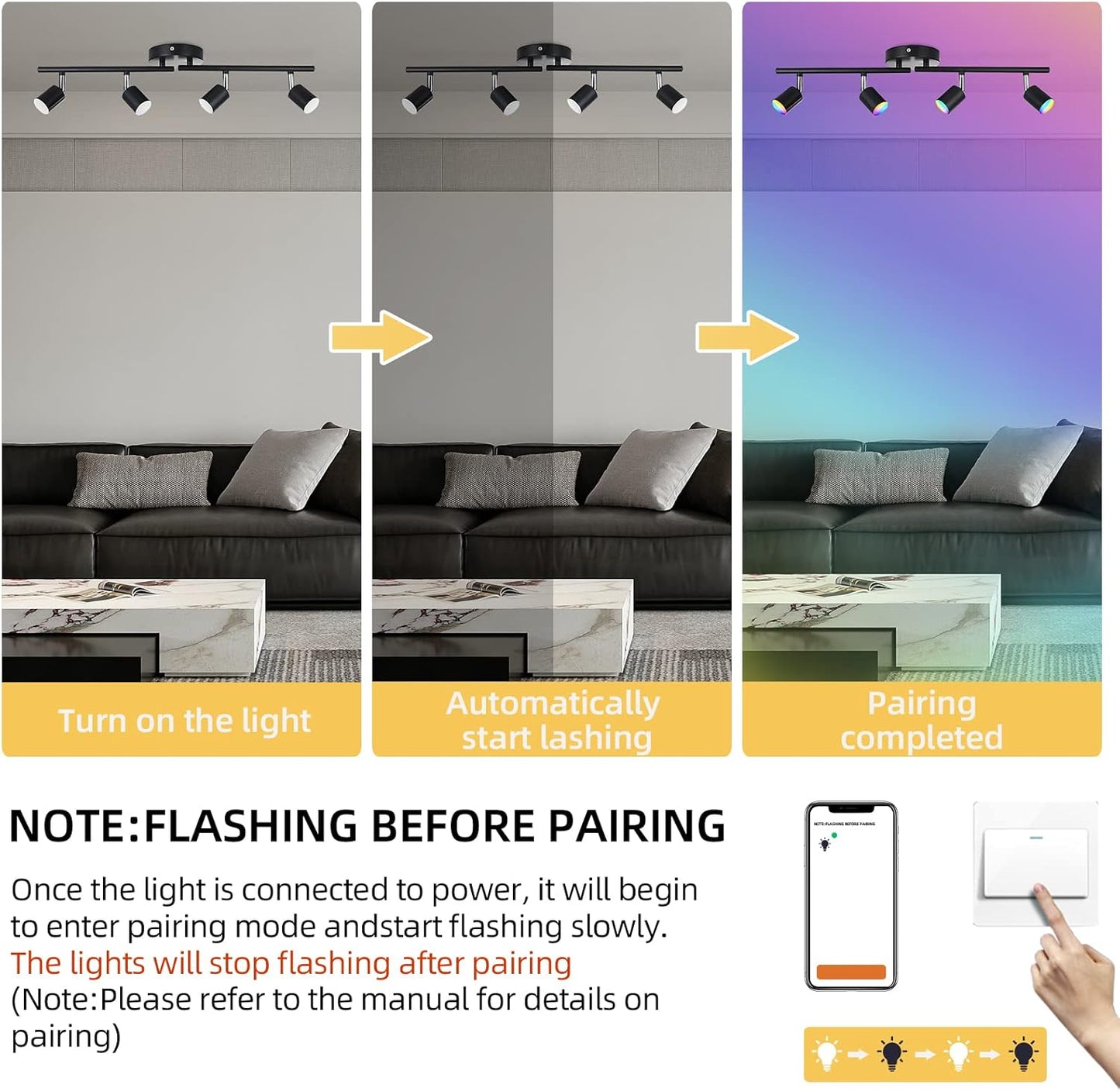 CANEOE Smart 4-Light Black Led Track Lighting Fixtures,16-Colors RGB Track Lighting Kit,Dimmable Track Light Work with Alexa/Google Home/App,Ceiling Spotlight for Kitchen, Living Room, Bedroom, Bar