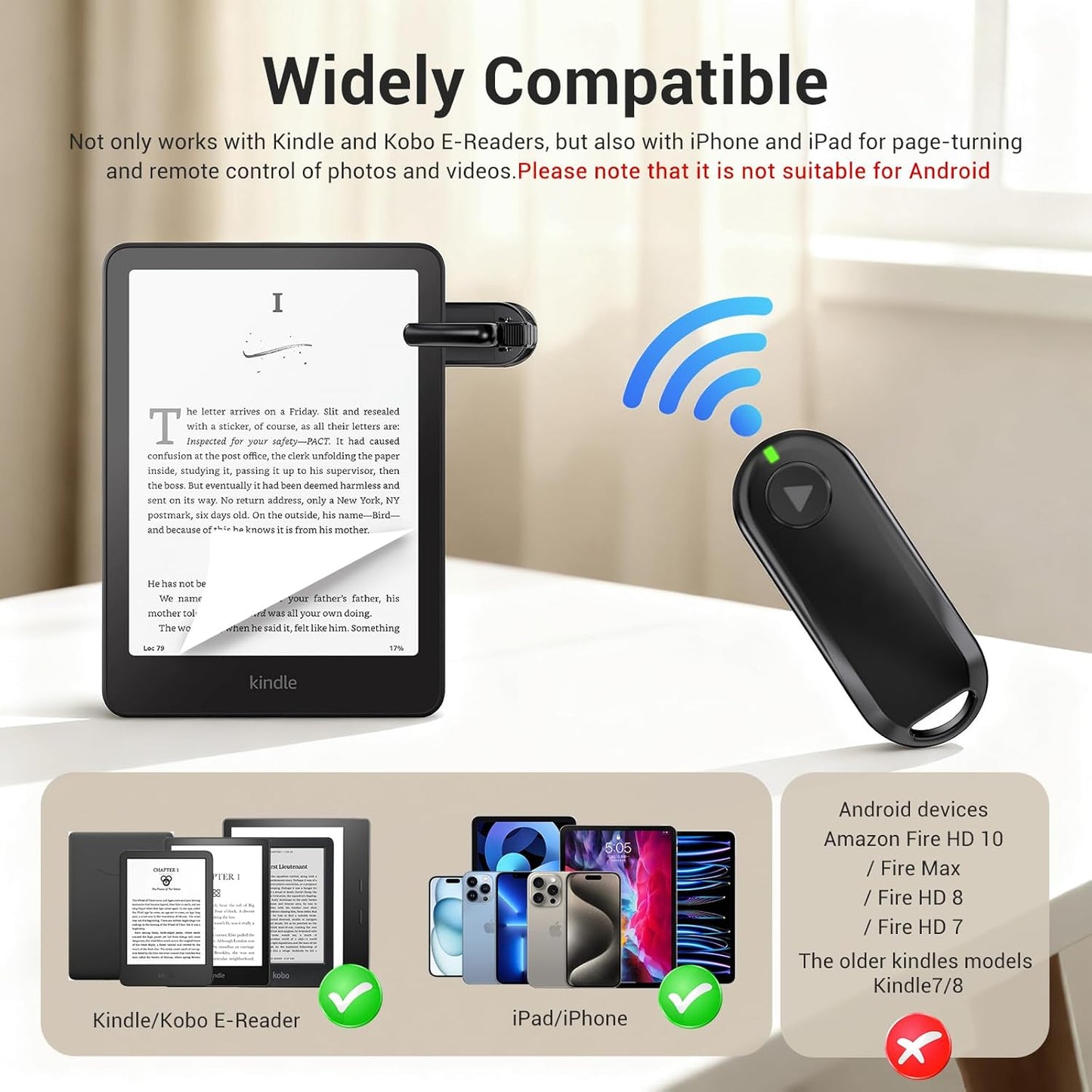 CoBak Remote Control Page Turner for Kindle Paperwhite Ipad Reading Kobo Comics/Novels Tablets Taking Photos Camera Video Recording Remote Triggers, Ultra-Long-Lasting Page Turner