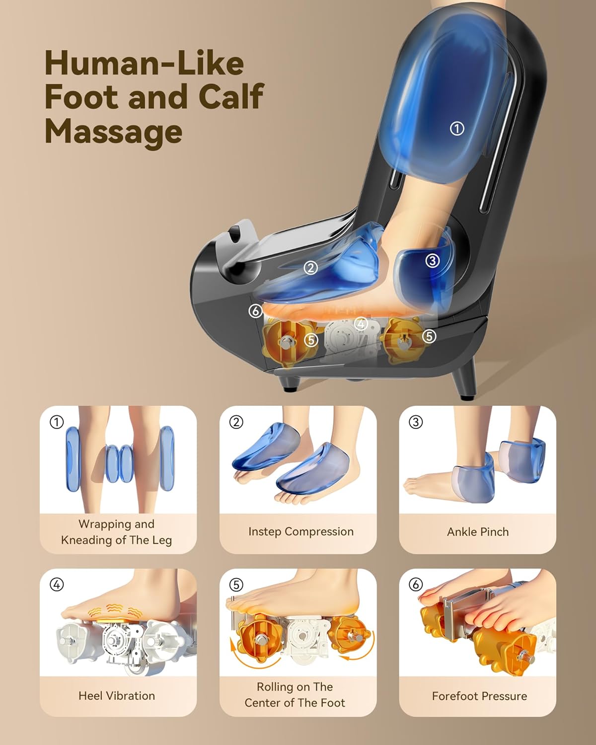 2 in 1 Shiatsu Foot Massager Machine, Foot and Calf Massager with Adjustable Heat, Deep Kneading Therapy, Vibration, Compression, for Plantar Fasciitis, Neuropathy, Gifts for Women Man, up to Size 14