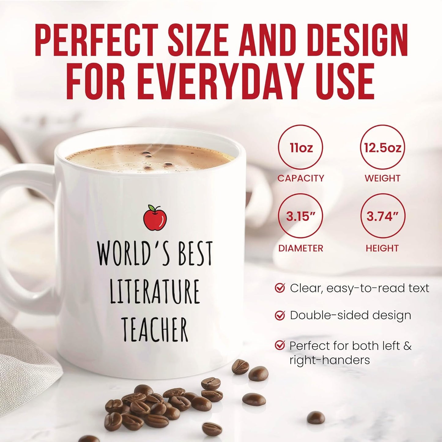 Best Literature Teacher Mug - English Instructor Coffee Cup - Educator Funny Gift From Students - Literary Guide Tea Mugs - Reading Enthusiast Cups - 11 Oz Ceramic Gifts For Book Lovers, Birthday
