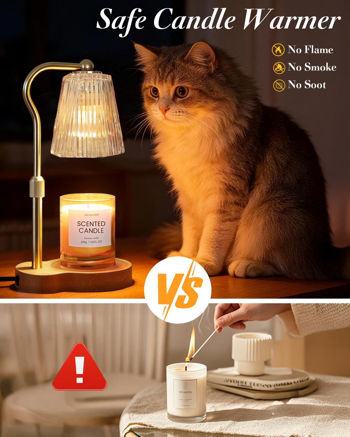 Candle Warmer Lamp, Wax Melt Warmer with 2 Bulbs for Scented Jar Candles, with Timer Dimmer Adjustable Height, Home Decor Gift for Girl Friend Mom Sister Women, No Flame No Smoke Warming Light, Amber