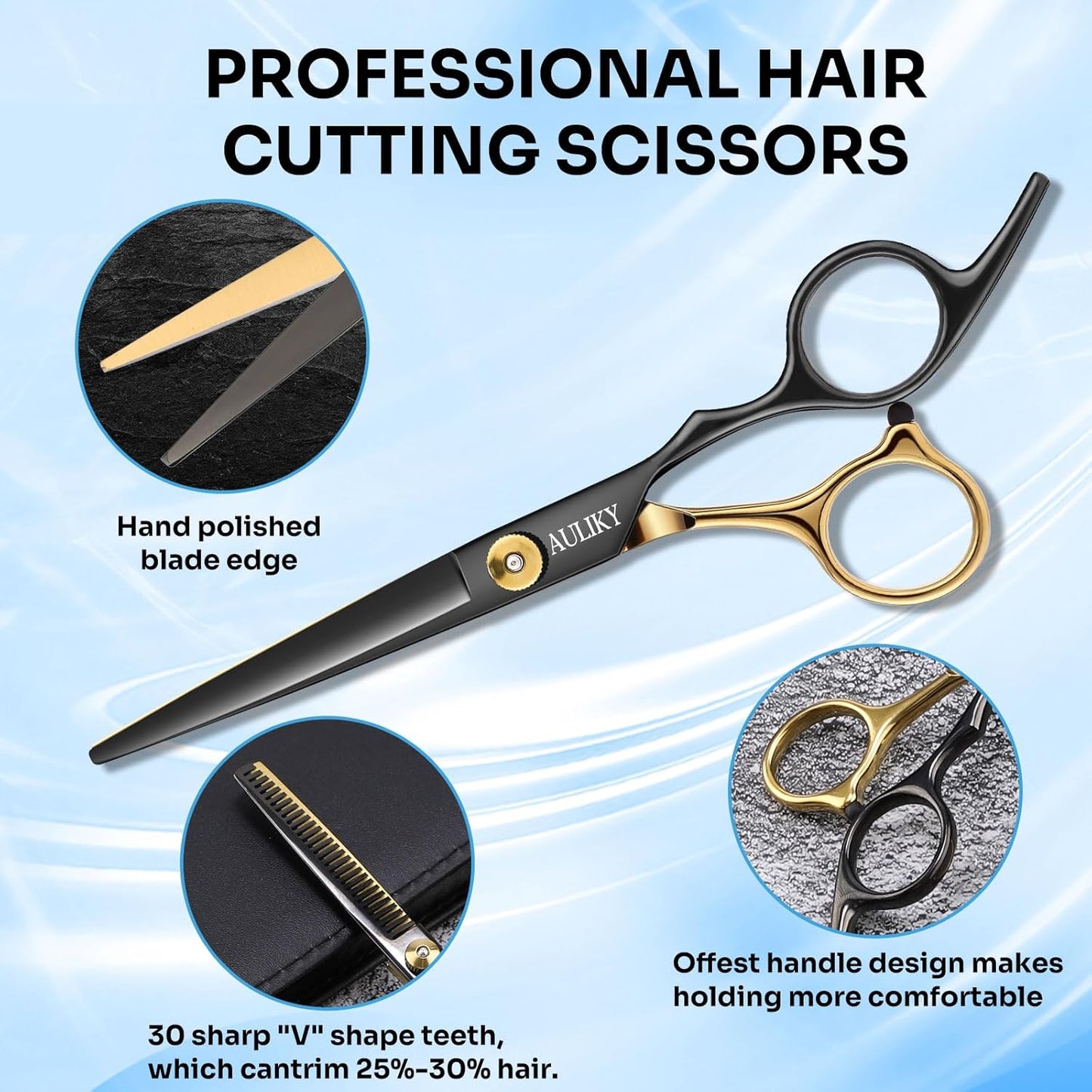Hair Cutting Scissors Shears Kits, 15 Pcs Professional Stainless Steel Hairdressing Shears Set Thinning Scissors for Barber/Salon/Home/Men/Women/Kids/Adults