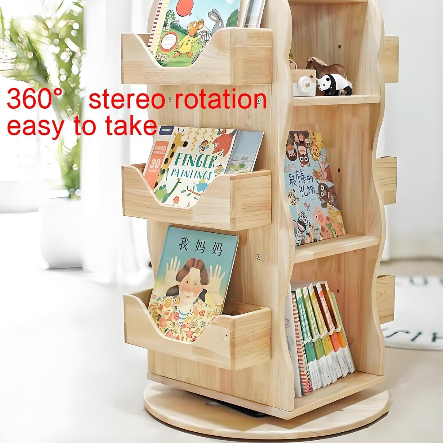 Rotating bookshelf,wooden bookcase,rotating bookshelf tower,spinning bookshelf,rotating book shelf,wood bookshelf,horizontal bookshelf,suitable for living room, bedroom, study, balcony