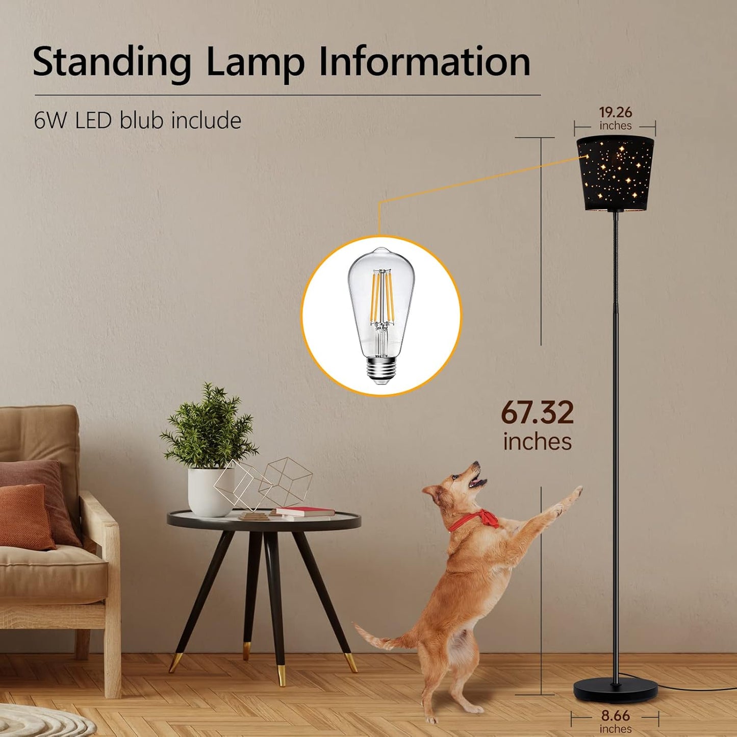 LED Floor Lamp, Standing Lamp for Living Room with Linen Lamp Shade,Adjustable Gooseneck Modern Reading Light,Floor Lamps for Bedroom,Office,Farmhouse,6W LED Bulb Included