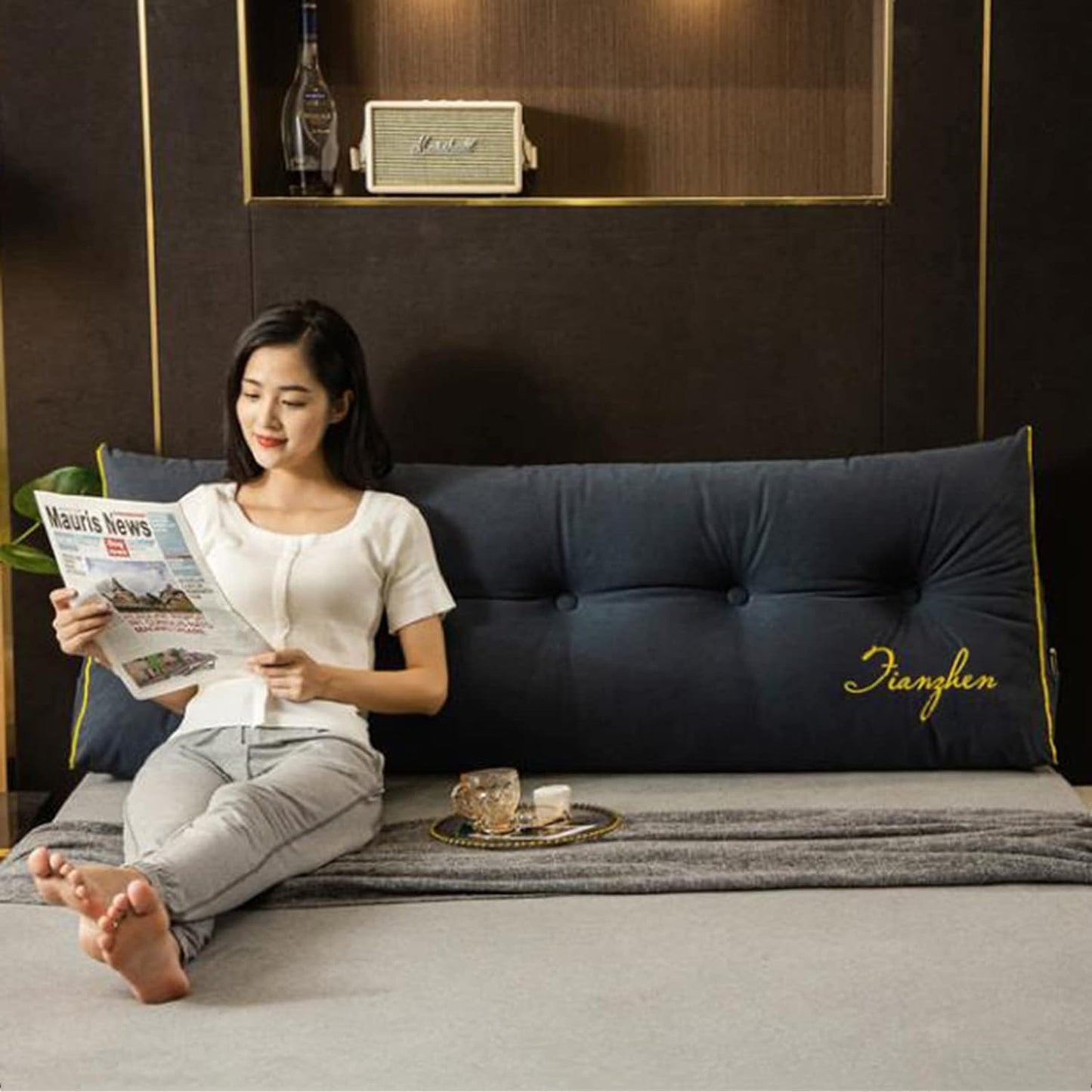 Triangular Headboard Backrest Reading Pillows Wedge Pillow Back Cushion Letter Embroidery Reading Support Pillows Daybed Removable Washable(Size:80×50×20cm,Color:F)