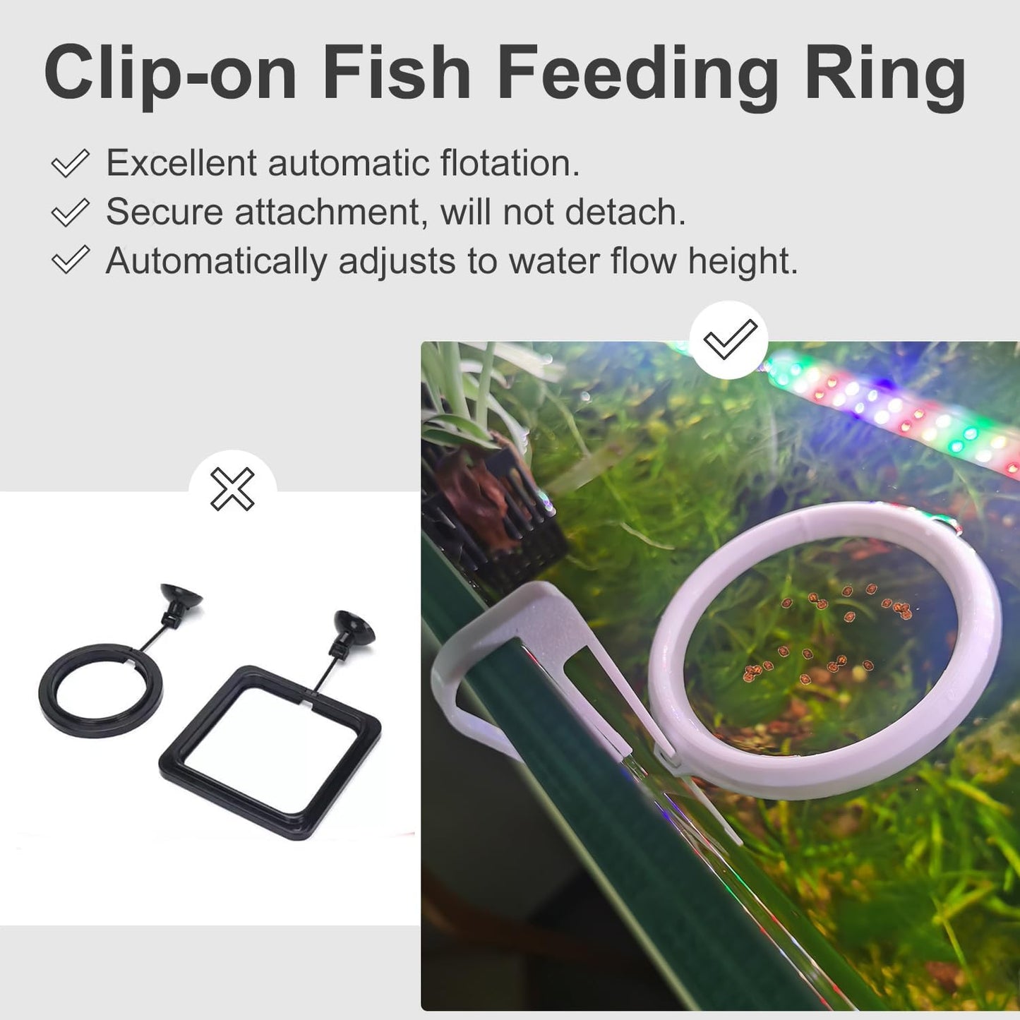 Clip On Fish Feeding Ring, Floating Aquarium Feeder, Non-Shedding Fish Food Holder for Betta Goldfish Guppy Turtle