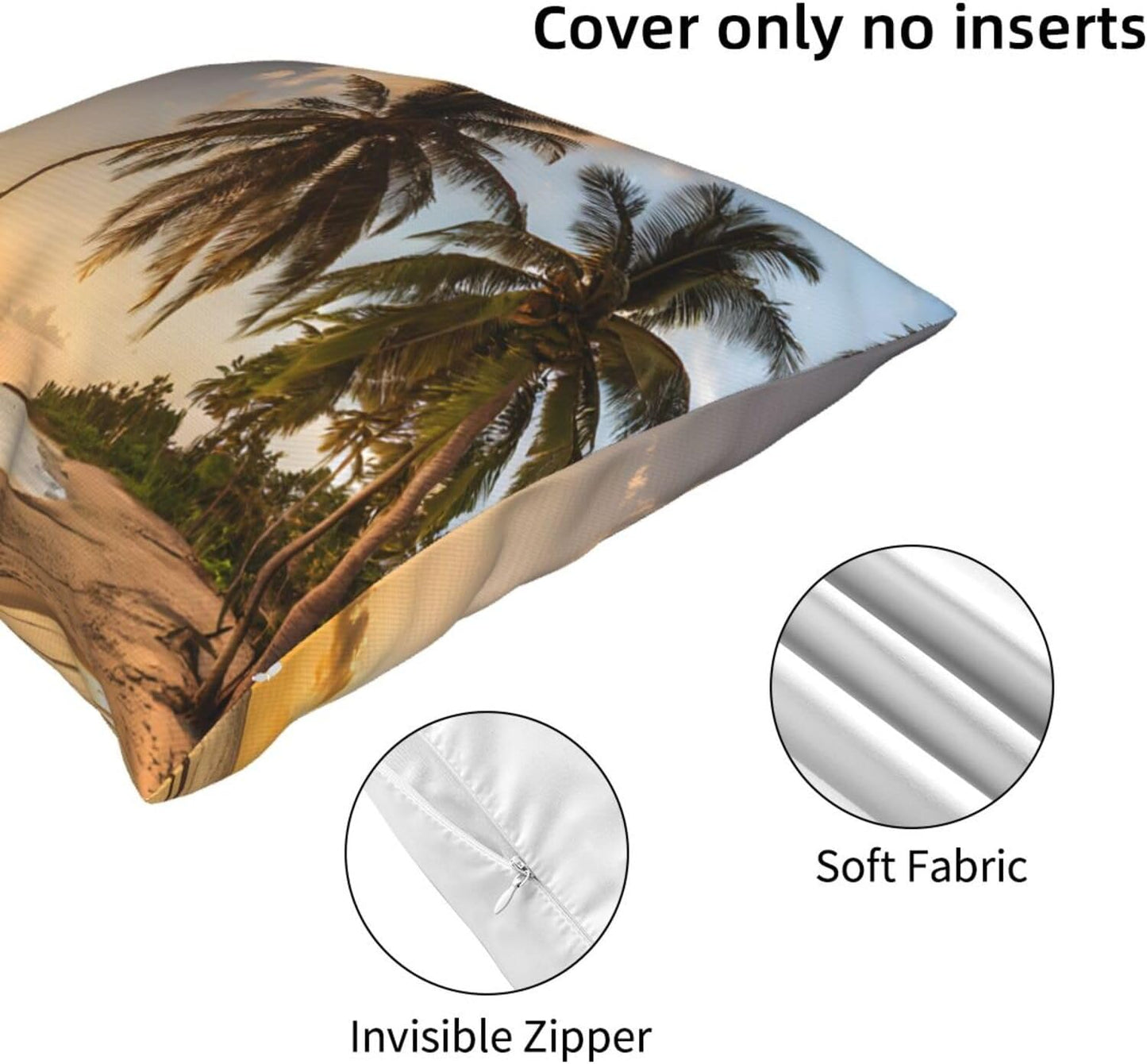 All-Season Square Pillow Covers 18"X18", Sunset Hawaiian Palm Tree, Decorative Throw Pillow Covers For Sofa Bed Couch, Hidden Zipper Cushion Cover, Square Lumbar & Accent Pillowcases For Home Decor
