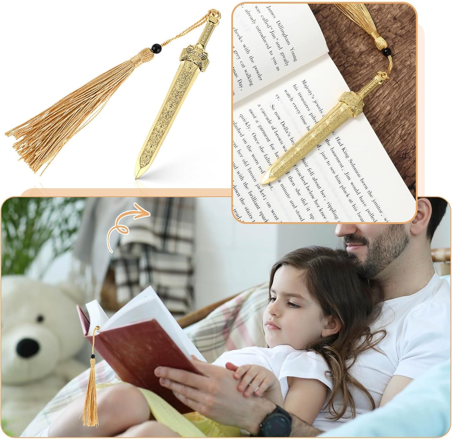 Sword Bookmark with Tassels Metal Book Mark Vintage Bookmark for Men Women Office School Home Library Bookstore