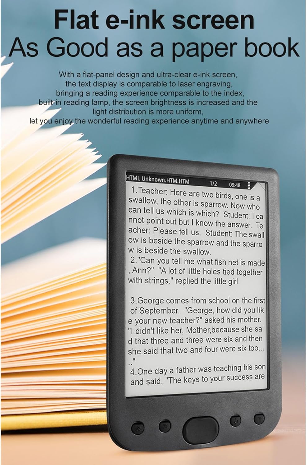 Fabater 6 Inch E Reader, 800 x 600 HD Ink Screen High Resolution Ebook Reader, Reading Tablet with Large Touch Screen Adjustable Brightness for PDF TXT DOC EPUB MOBI Support (16GB)
