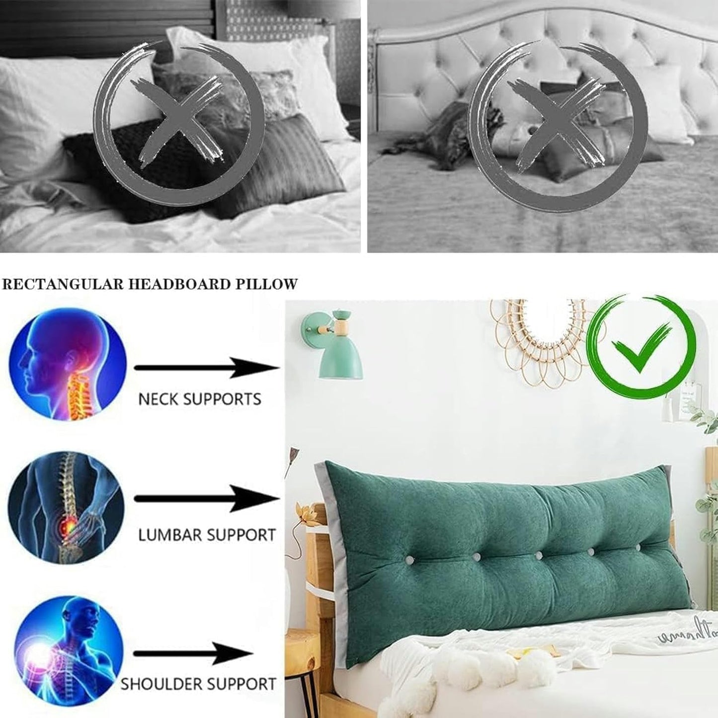 Detachable Bolster Headboard, Office Lumbar Pad Sofa Large Wedge Pillow Reading Cushion Backrest Soft Bumper Pillow Bed Rest Pillows(Pink,80cm)