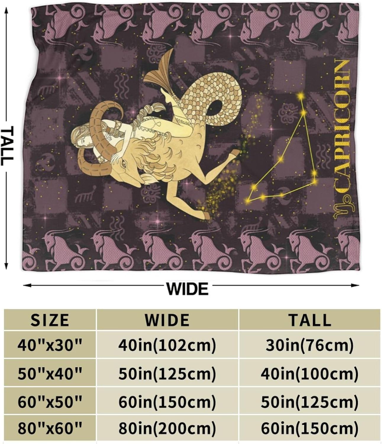 Constellation Capricorn Throw Blanket Flannel Zodiac Sign for Couch Bed Sofa Fuzzy Travelling Car for Women Man (60"x50", Capricorn)