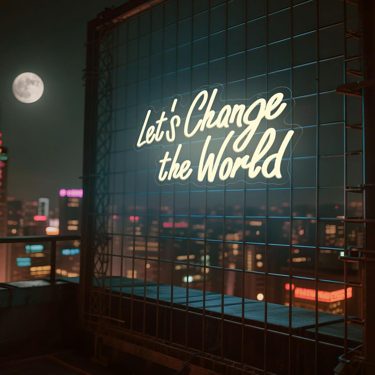 Let‘s Change the World Neon Sign, Motivational LED Neon Light for Office, Positive Light Up Sign for Bedroom Wall Decor, Inspirational Gift for Activists, Teachers, Graduates