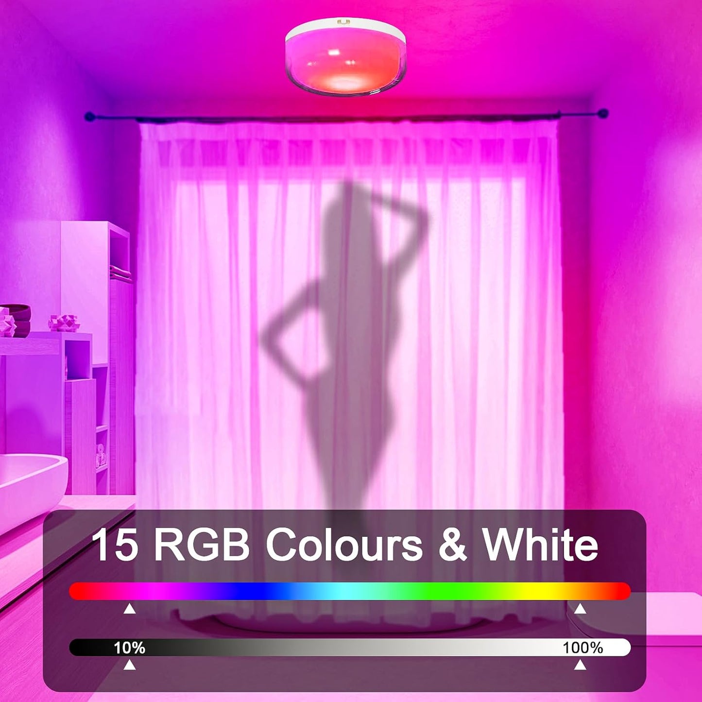 Rechargeable Shower Light, 15 Color Changing Mood Light with Remote, 2600mAh Battery, No Wiring, for Shower, Bathroom, Closet, Bedroom, Livingroom (3Pack-White, 3Pack)