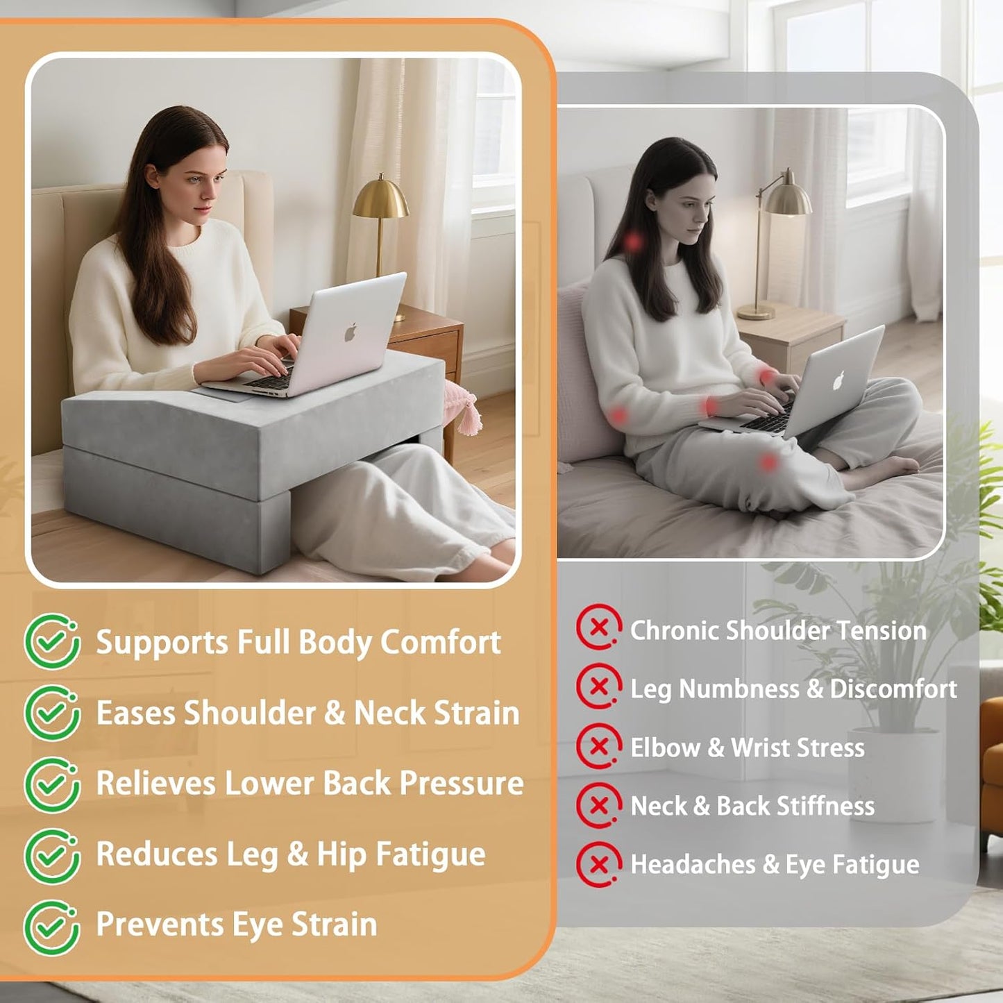 Lap Desk Pillow for Laptop, Large Reading Pillow for Adult, Ergonomic Arm Rest Pillow with Cup Holder, Memory Foam Bed Desk for Working (Reading Pillow + Cup Holder)