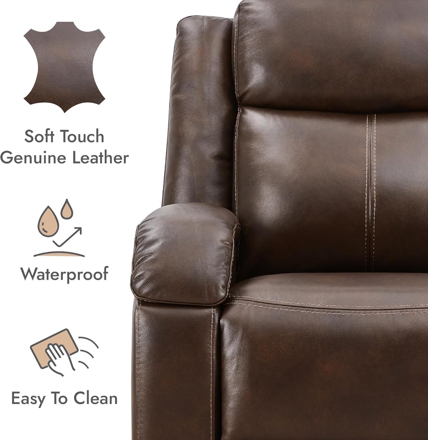 Modern Leather Power Recliner Chair, Breathable Leather with Power Headrest & Charging Ports, Adjustable Electric Recliner Sofa, Brown Comfortable Seating for Living Room