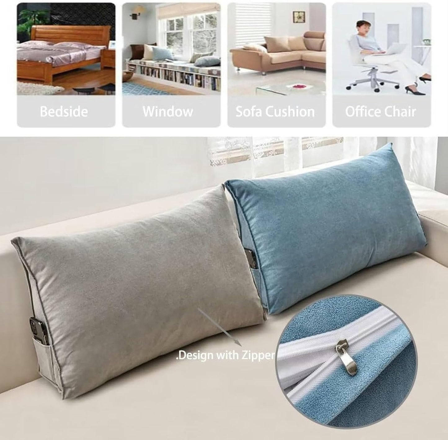 Wedge Pillows Headboard Reading Pillow Triangular Backrest Pillows for Bed Rest Soft Chenille Bolster Cushion Solid Color Daybed Pillow Lumbar Support Leg Positioning, 24x14x8in, Teal