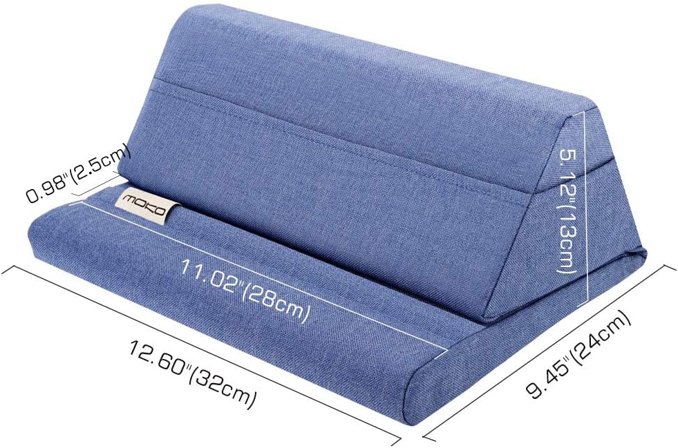 Moko Tablet Pillow Stand, Soft Bed Pillow Holder Xmas Gift for up to 11" Pad, Fits iPad 10.2"(9th Gen), New iPad mini 6 8.3" Air 4/3, iPad Pro 11/10.5/9.7, Mini 5 4, Galaxy Tab S6/S7 11", Denim Blue