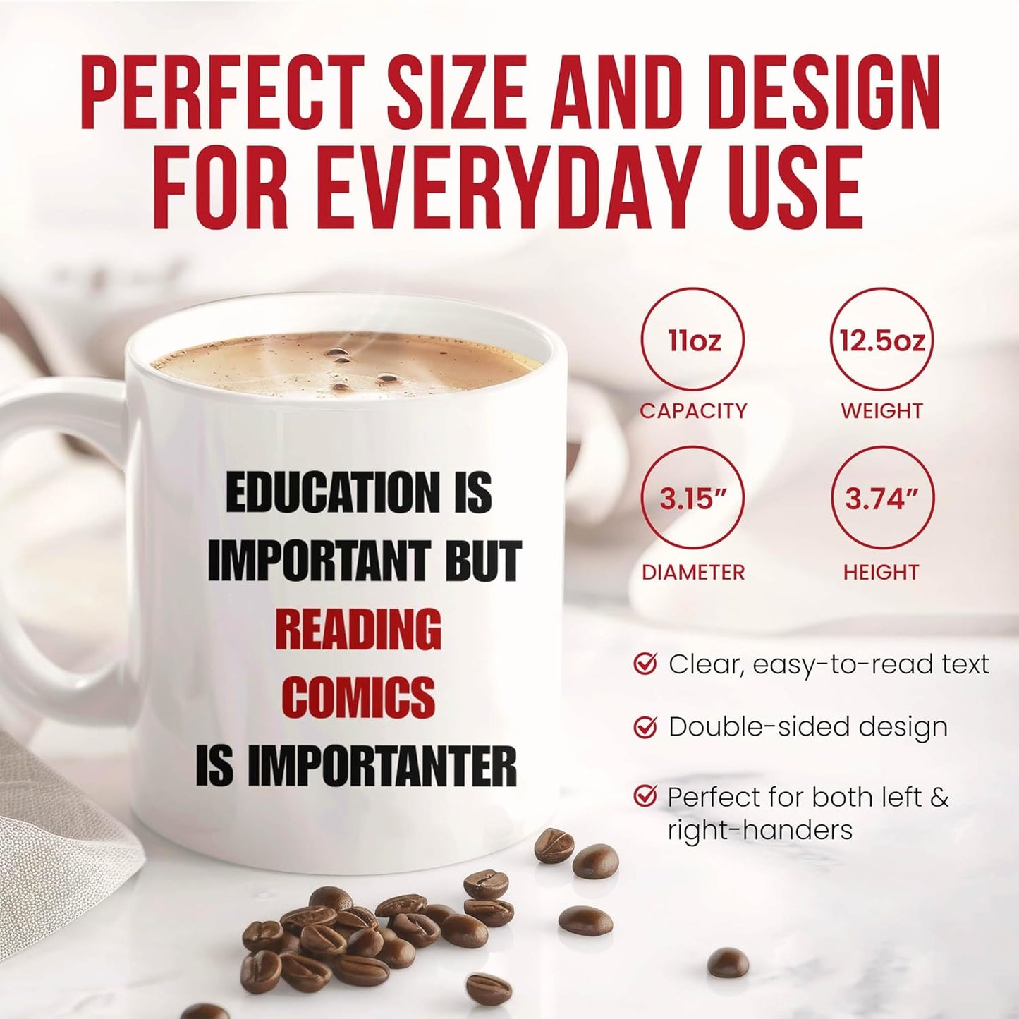 Education Is Important But Reading Comics Is Importanter Mug - Comic Lover Coffee Cup - Reader Funny Gift From - Graphic Tea Mugs - Cups - 11 Oz Ceramic Gifts For Enthusiasts, Birthday, Him, Her