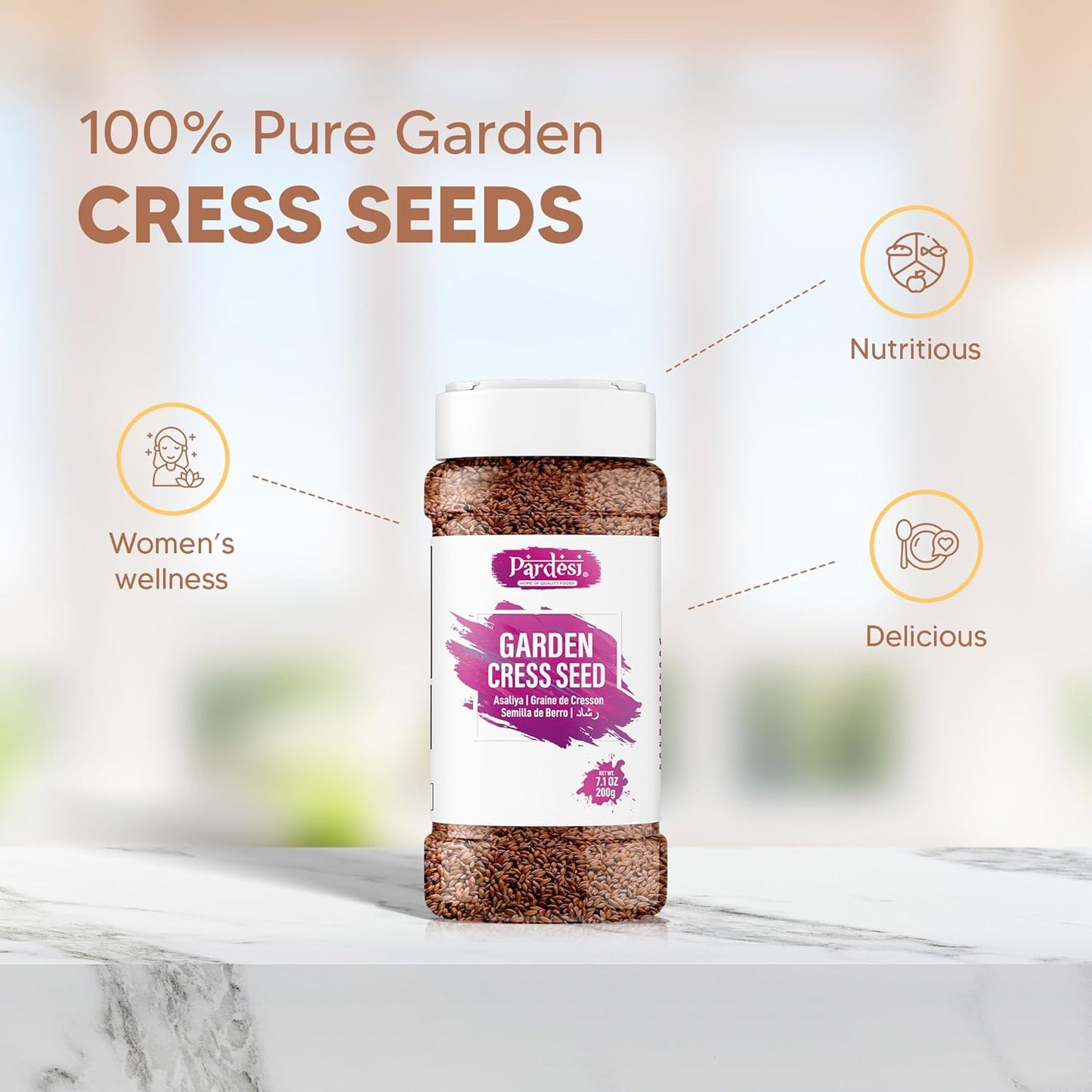 Pardesi Halim Seeds 300g - Lepidium Sativum, Aliv Seed, Asaliya, Garden Cress Seeds - Nutrient-Dense Superfood for Healthy Living, Supports Energy and Vitality. Rich in Vitamins A, C, and K, and Minerals like Calcium and Potassium