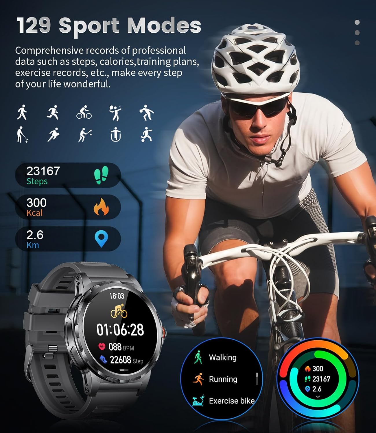 LIGE Military Smart Watch for Men(Answer/Make Call),1.43" HD AMOLED Rugged Smartwatch for iPhone Android Phone,Fitness Watch,Black Sport Watch with 120+ Sport Modes/5ATM Waterproof