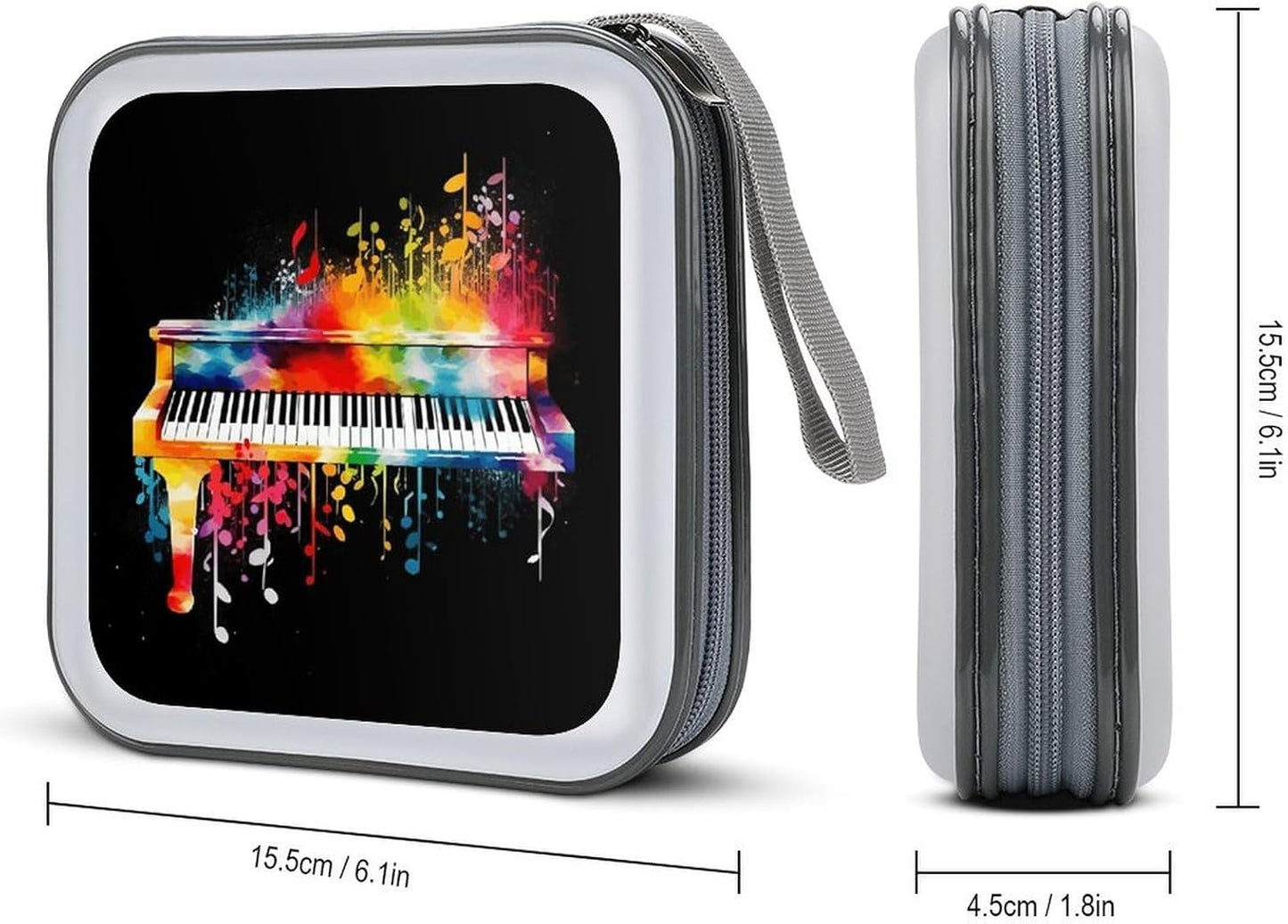 Colorful Piano Keyboard Music Note CD Case 40 Capacity Case Zipper CD Collection Bag with Handles Cover DVD Storage Hard Plastic DVD Disc Cases Storage Binder for Car Home Office Travel