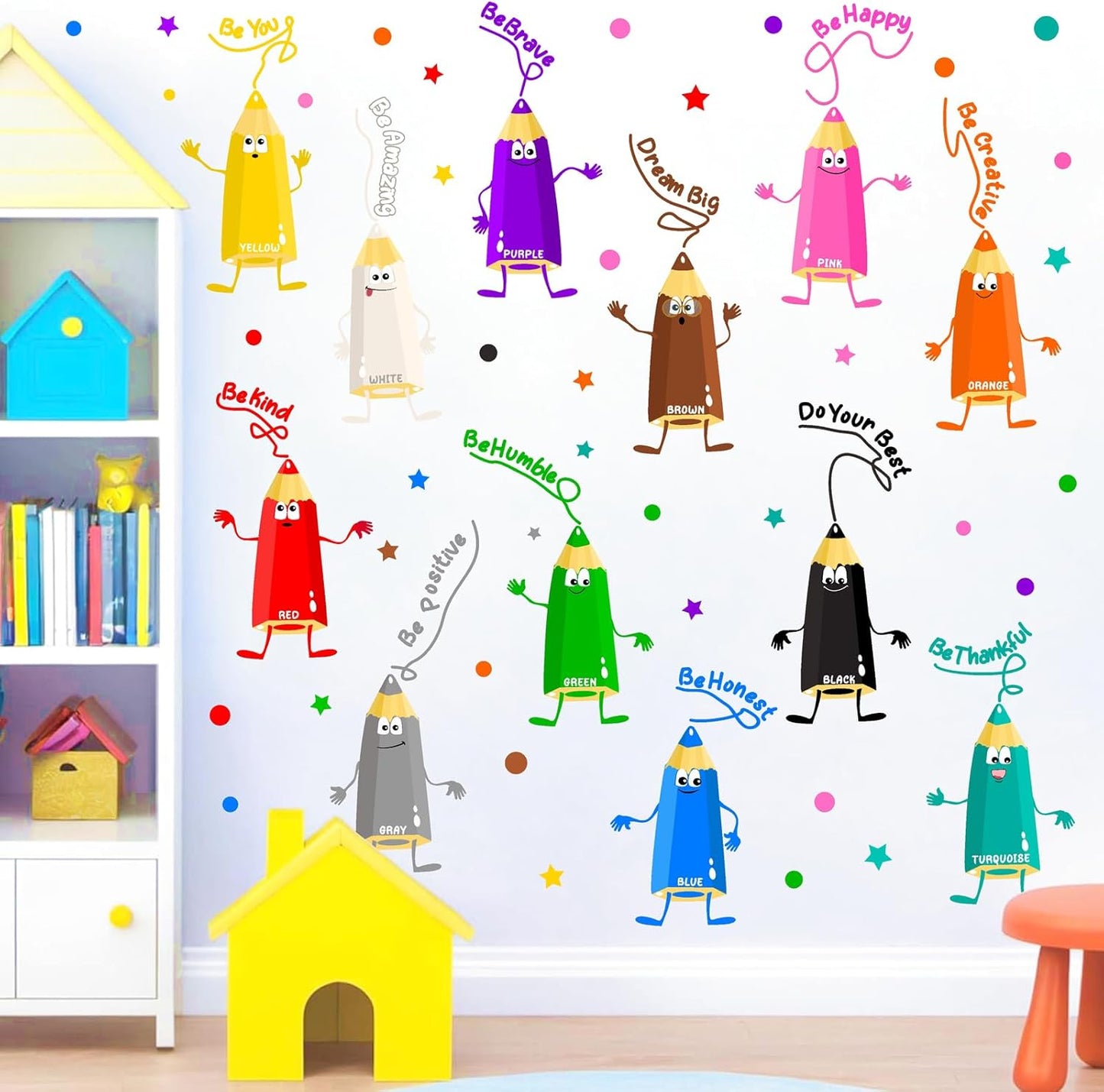 Kids Playroom Wall Stickers Color Wall Decal Peel and Stick Colorful Inspirational Art Decals for Classroom Be Kind Positive Quotes Walls Decor Crayon Vinyl Sticker for Daycare Nursery School Supplies