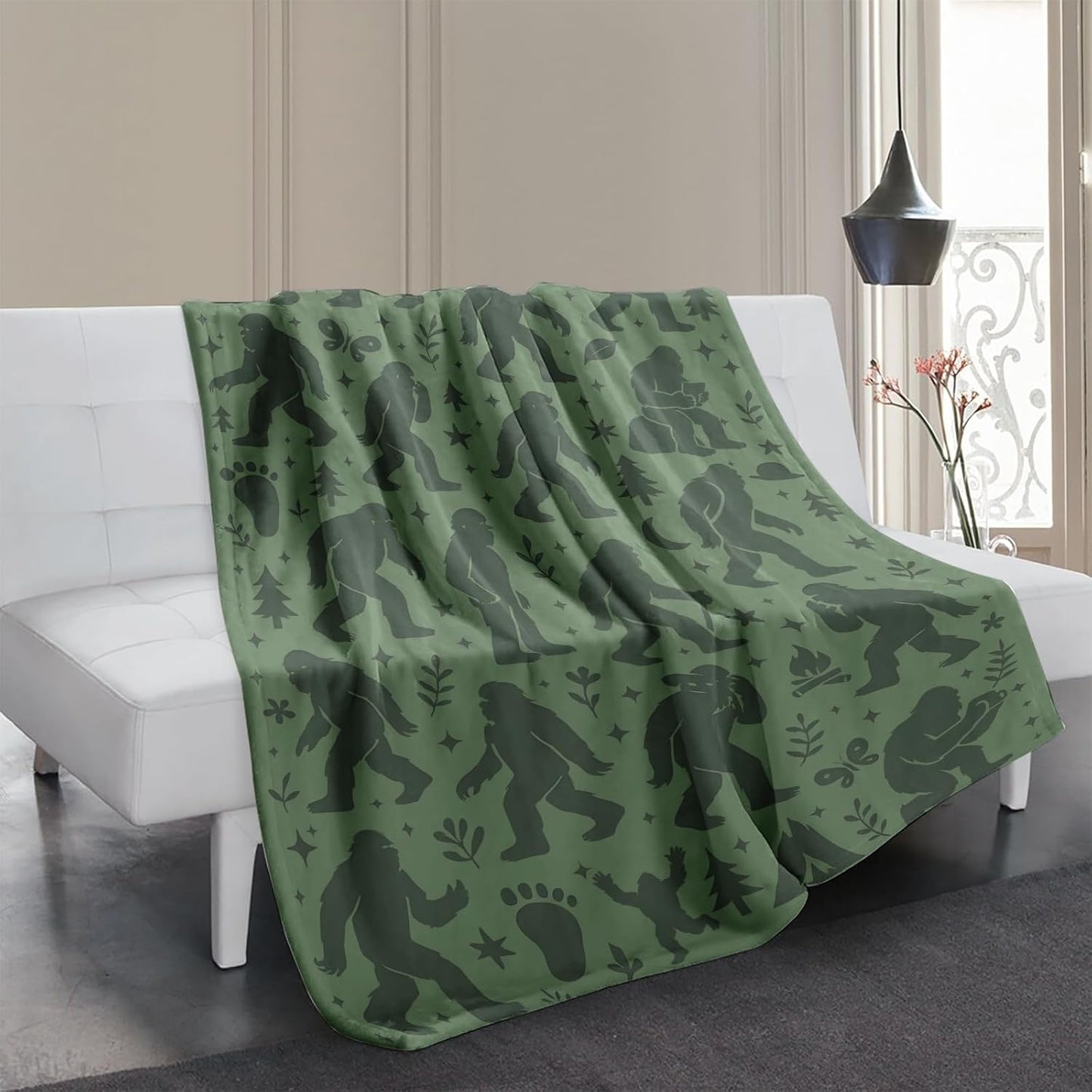 Bigfoot Sasquatch Throw Blanket - Funny Gift for Men Women Kids, Unique Cryptid Cabin Decor, Cozy Couch and Bed Throw, Birthday Christmas Fathers Day Camping Gift, 50'' x 60''