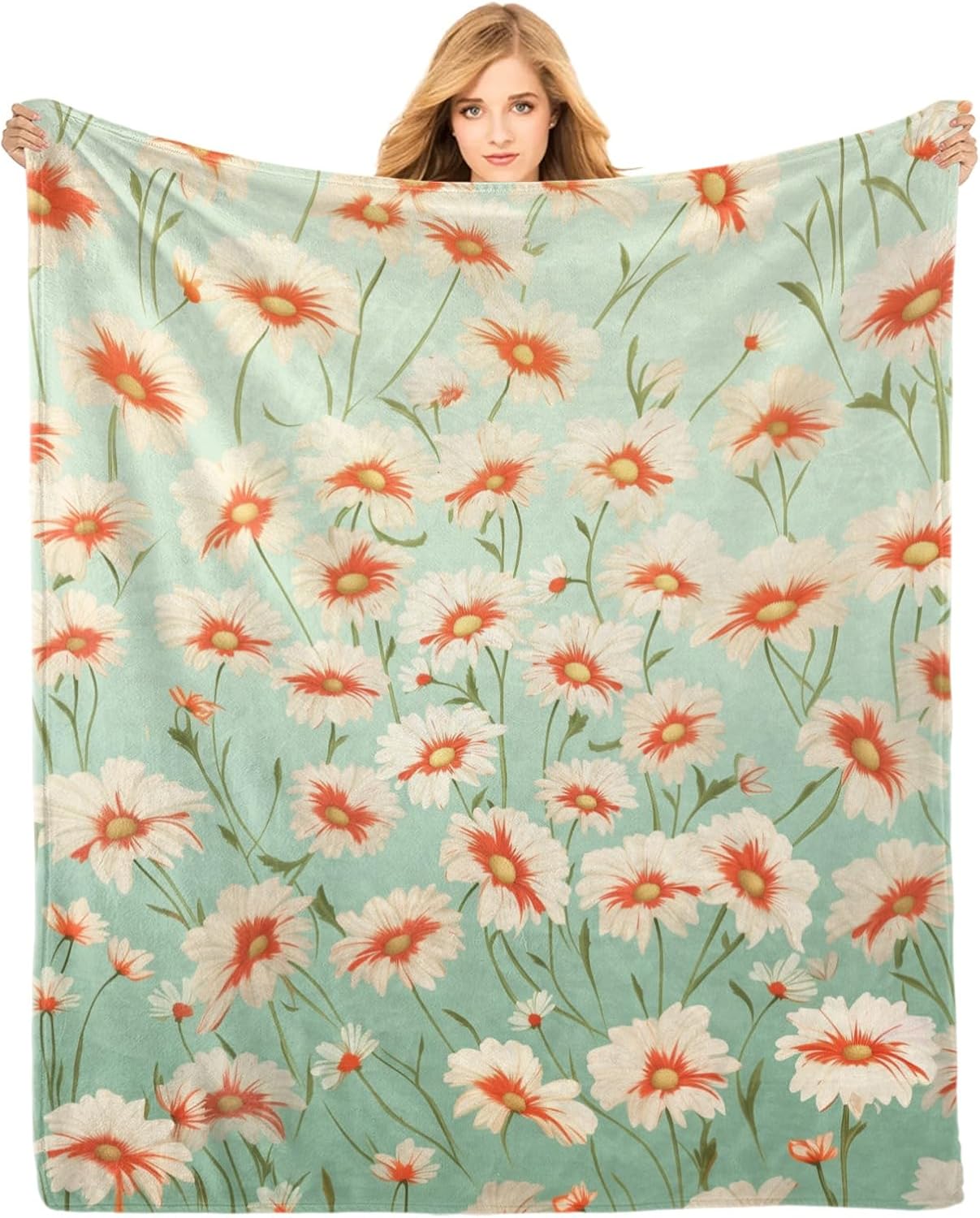 Yellow White Daisy Flannel Throw Blanket, 50×60in - 340GSM Cozy Lightweight Thick Flowers Floral Blanket - Christmas Birthday Gifts for Women, Men and Kids Bedroom Living Room Couch Sofa Decor
