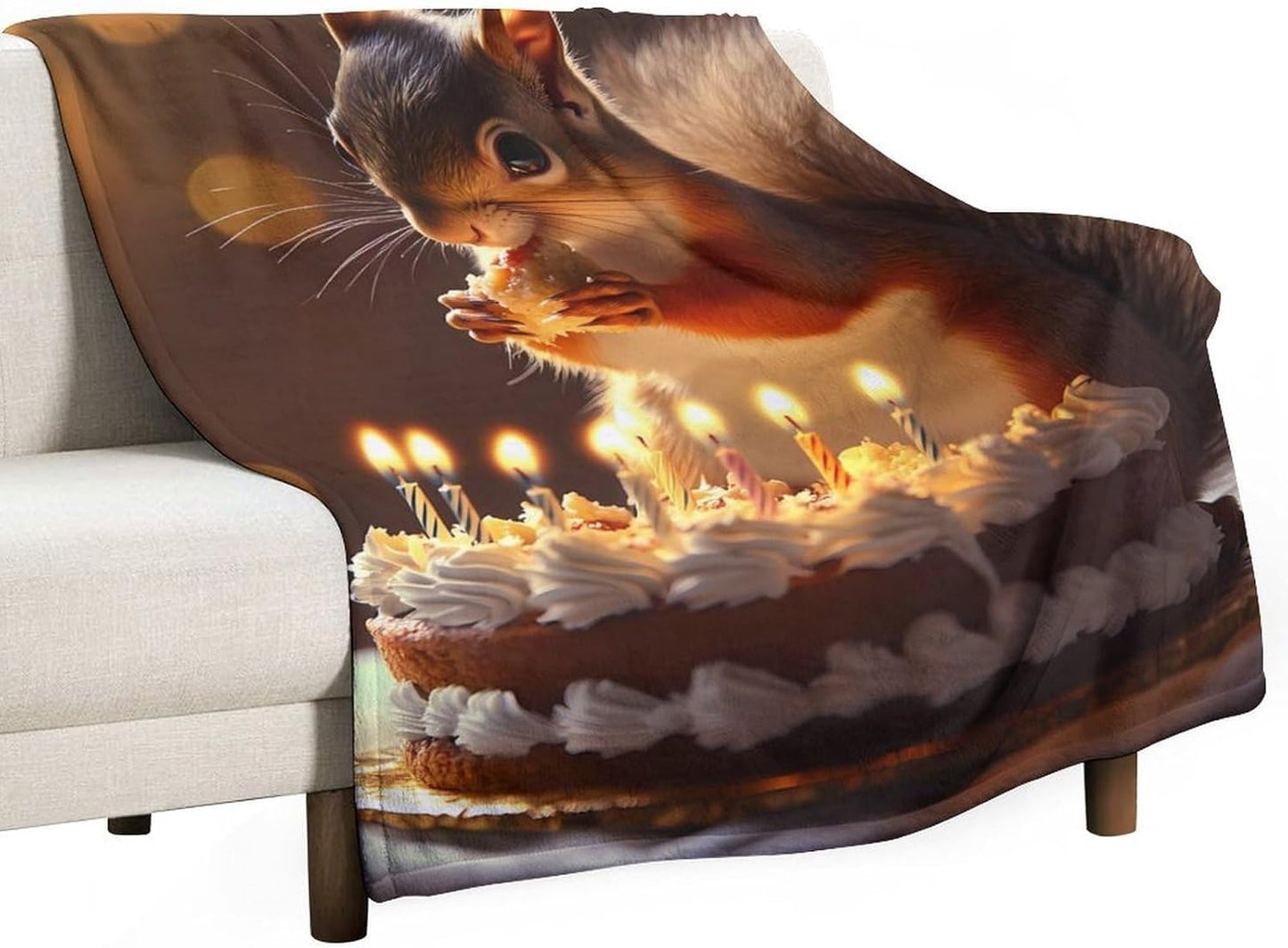 Squirrel Birthday Cute Throw Blanket for Couch Bed Plush Cozy Fuzzy Flannel Blanket for All Season 60"x80"