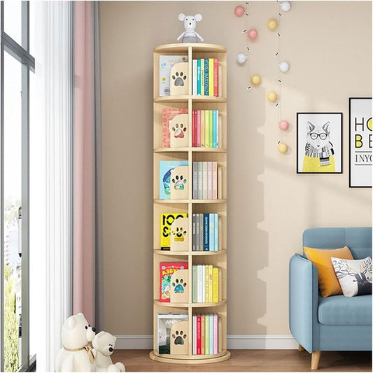Rotating Bookshelf Tower - Spinning Bookcase Storage Display Rack with Open Shelves for Living Room, Study Room, Office - Modern Design, Space-Saving Organization Solution
