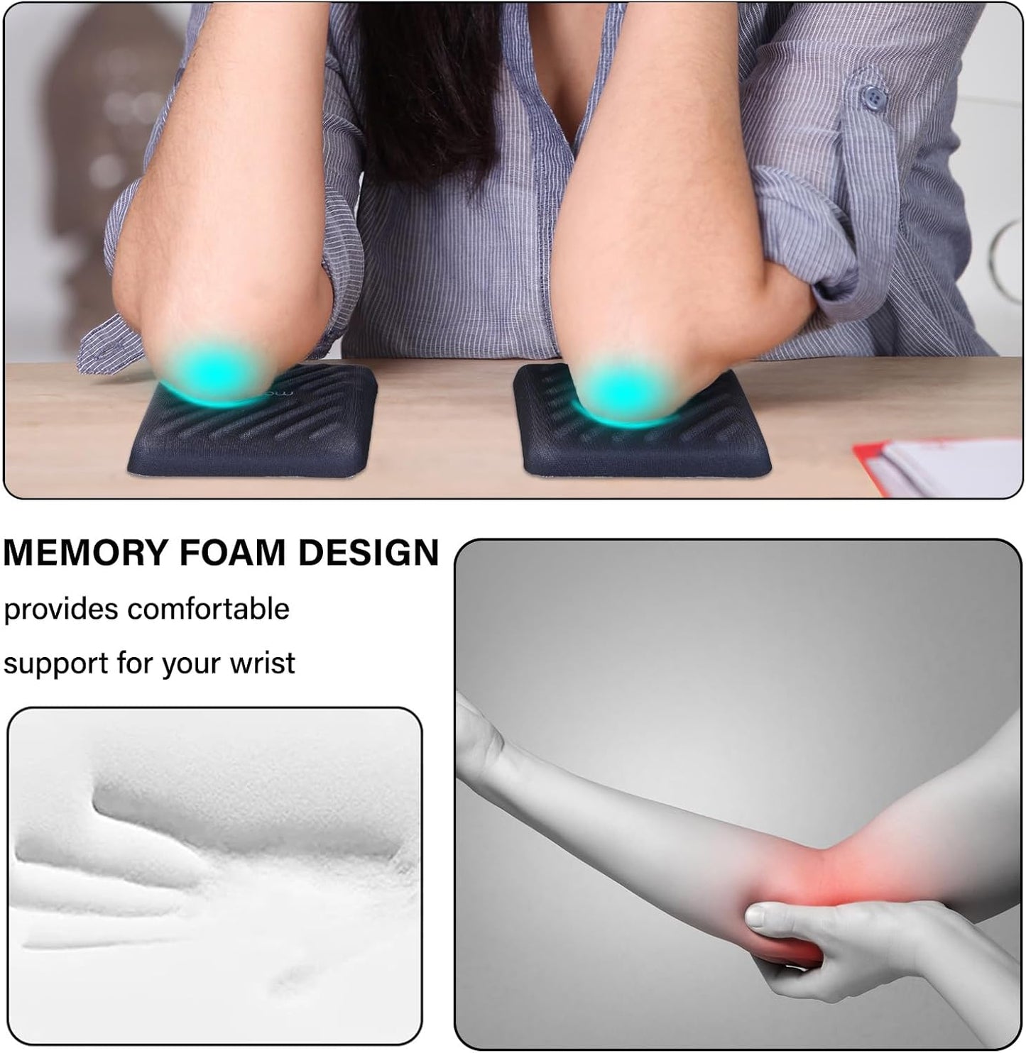 MOSISO Wrist Rest for Laptop, 2 Pcs Ergonomic Keyboard and Mouse Wrist Support Pads with Memory Foam, Non-Slip Base Square Elbow Pillow, Elbow Cushion Armrest Pad for Home Office, Black