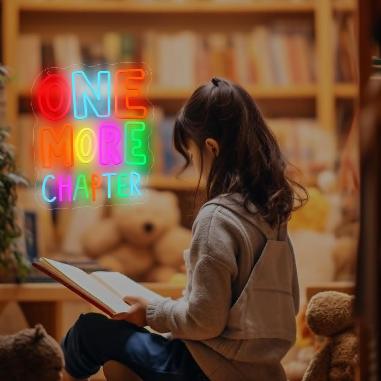 One More Chapter Neon Sign – USB Powered LED Library Light for Bedroom, Reading Nook, Man Cave – Book Decor & One More Chapter Library Lights for Book Lovers Gifts