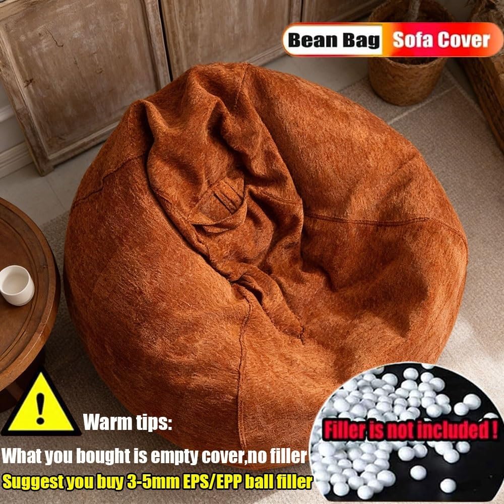Bean Bag Chair (No Filler) Washable Chenille Vevet Bean Bag Cover Adults Kids Pouf Sofa Cover Couch Beanbag Ottoman Relax Lounge Futon Puff Floor Seating Living Room Furniture(Gray,100cm-3.3ft)