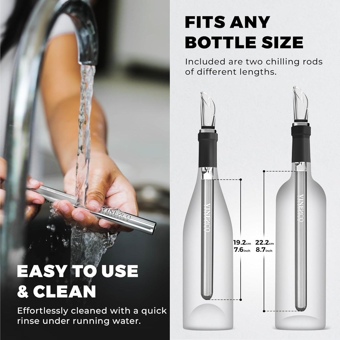 Wine Chiller Set & Chill Rods + Foil Cutter, Stopper, Ebook - Premium 7in1 Stainless Steel Bottle Cooler Stick, Decanting Aerator & Drip-Free Pourer | Bar Gift Men Women