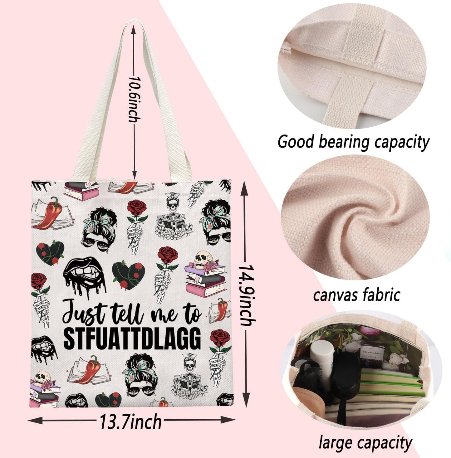 ENSIANTH Dark Romance Reader Book Cover Spicy Book Lover Gift Just Tell Me To Stfuattdlagg Book Sleeve Smutty Romance Gift (tell me bag)