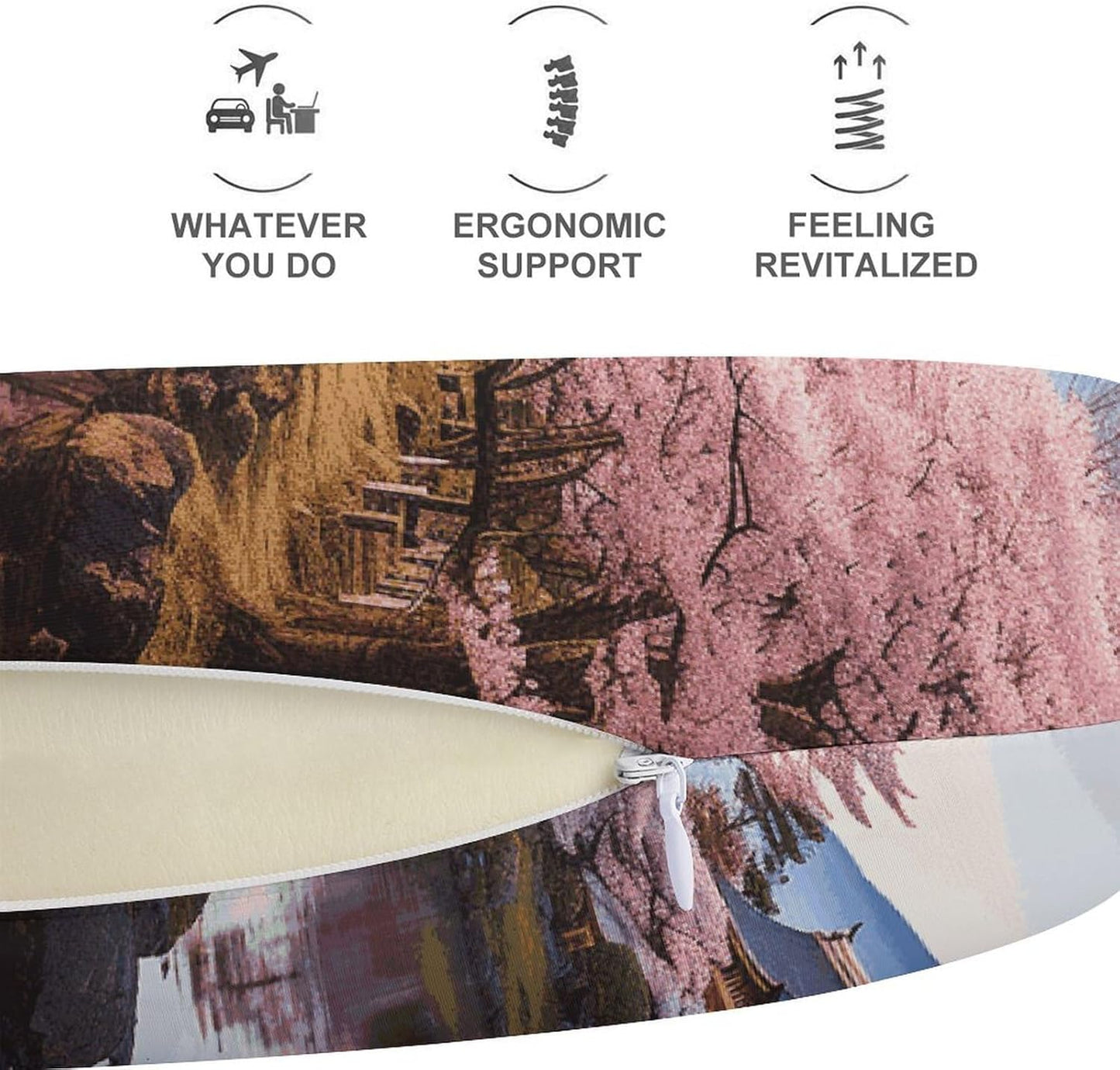 Mount Fuji Cherry Blossom Trees Neck Pillow Memory Foam U Shaped Pillows Portable Pillows for Shoulder Travel Head Support Pillow with Concealed Zipper for Airplane Car Home Office