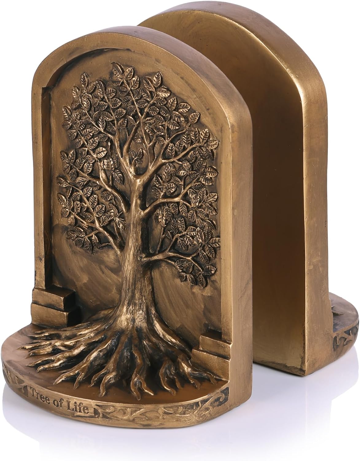 Tree of Life Resin Bookends - Set of 2 Heavy Duty Antique Bronze Book Holders with Non-Slip Bottom, Decorative Bookends for Shelves, Office, Home Library, Living Room and Study Room Decor