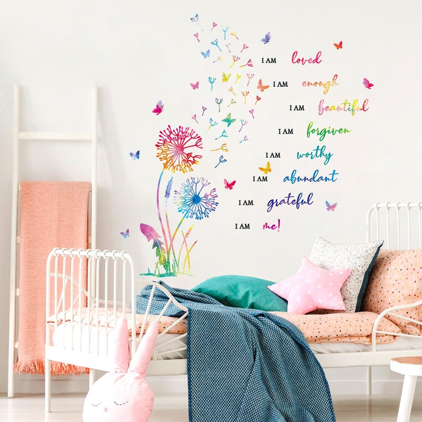 HLNIUC Dandelion Inspirational Saying Wall Sticker 75PCS Butterfly Positive Affirmation Wall Decal Flora Motivational Quotes Peel and Stick Wall Stickers Flower Inspiring Wall Decals for Girl Bedroom