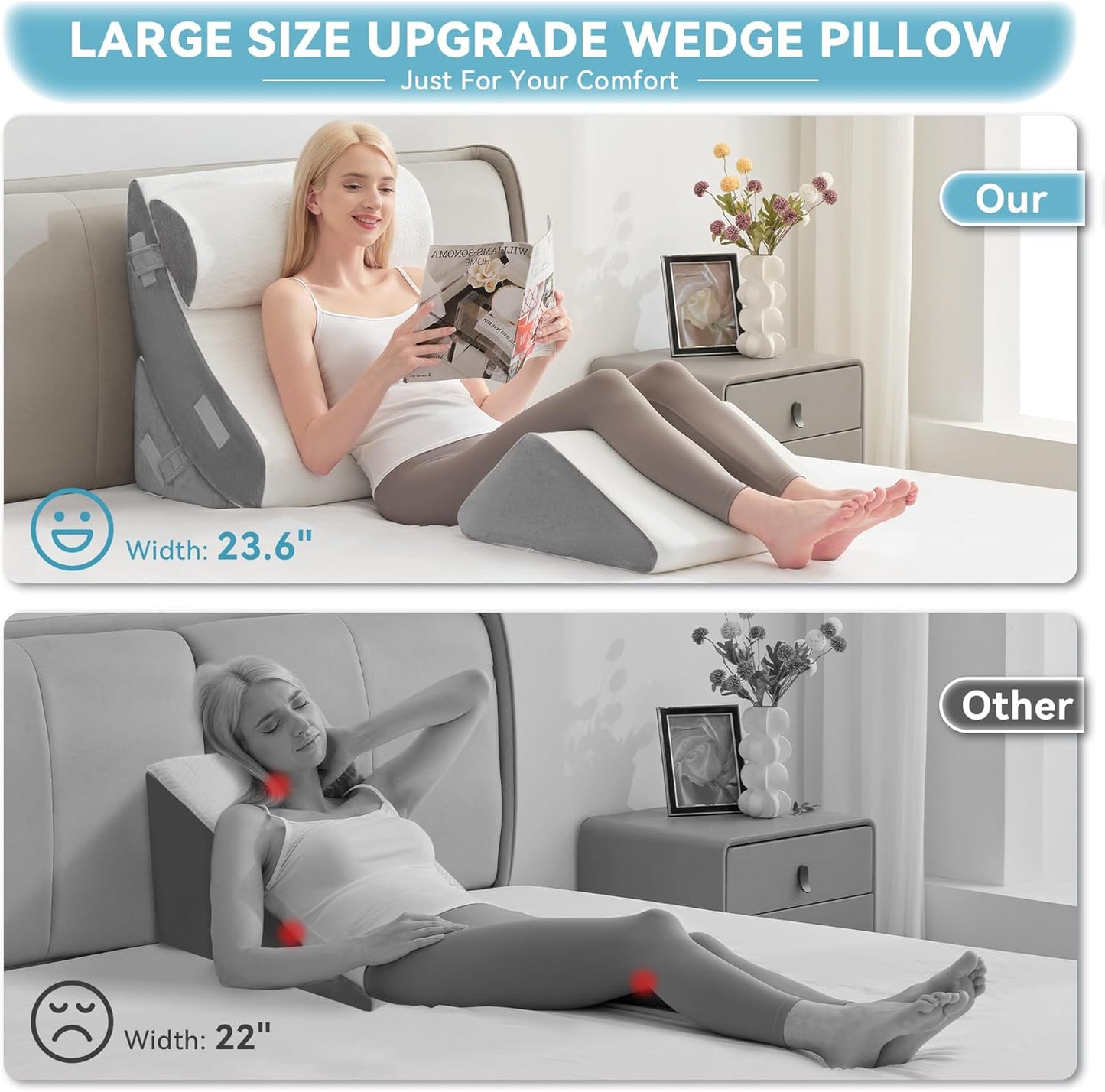 Kingfun 4PCS Orthopedic Bed Wedge Pillow Set for Sleeping, Post Surgery Memory Foam Support Pillows for Back, Neck and Leg Pain Relief, Adjustable Triangle Pillow - Acid Reflux, Anti Snoring & GERD
