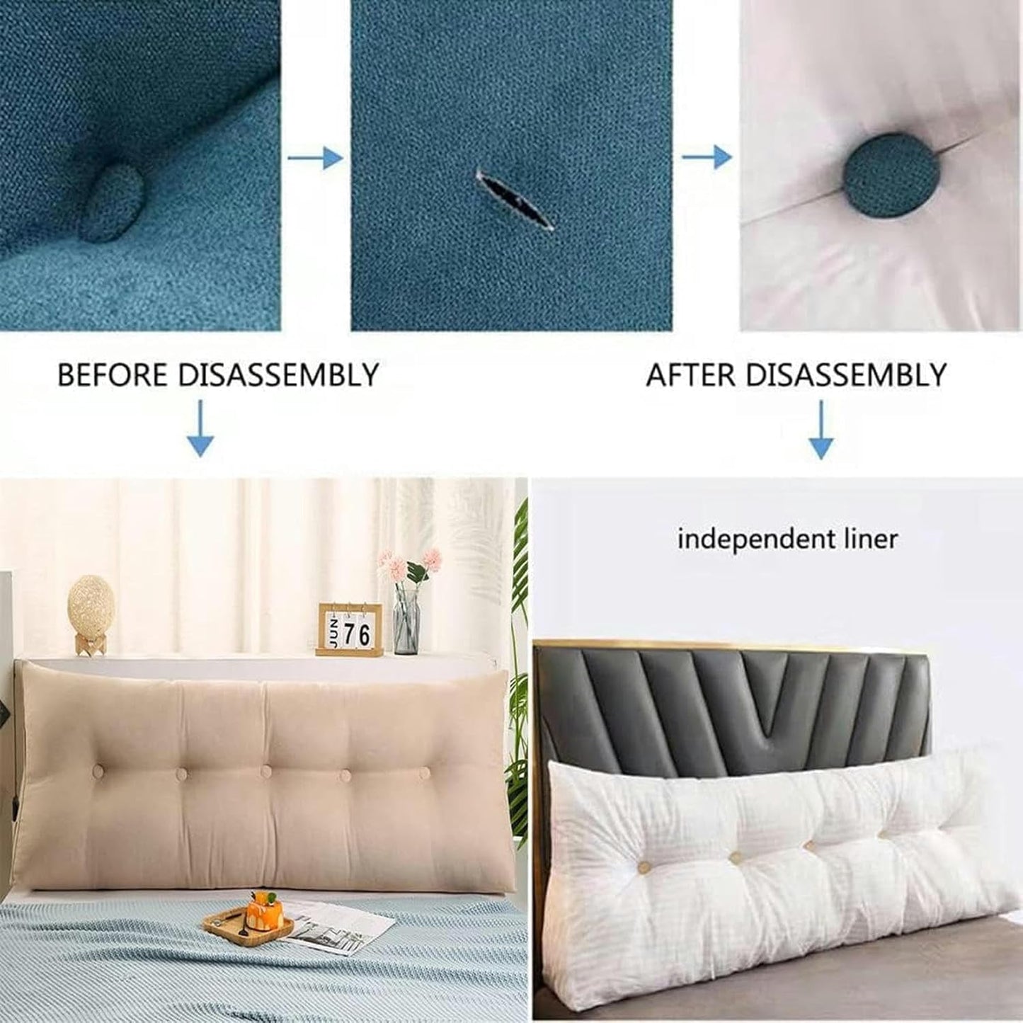 FLTRGO Triangular Headboard Pillow, Solid Color Triangle Cushion Reading Pillow, Large Bolster Positioning Support Wedge Pillow for Daybed Bed with Removable Cover