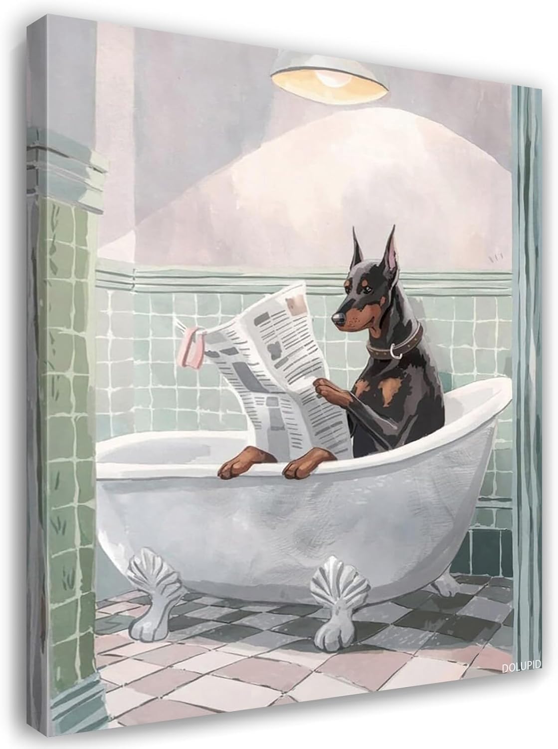 Bathroom Wall Print Great Dane Oil Painting Retro Pastel Bathroom Decor Minimalist Funny Artwork Art Print Aesthetic Poster for Office Bedroom Living Room Wall Decor Black Framed 8x10inch