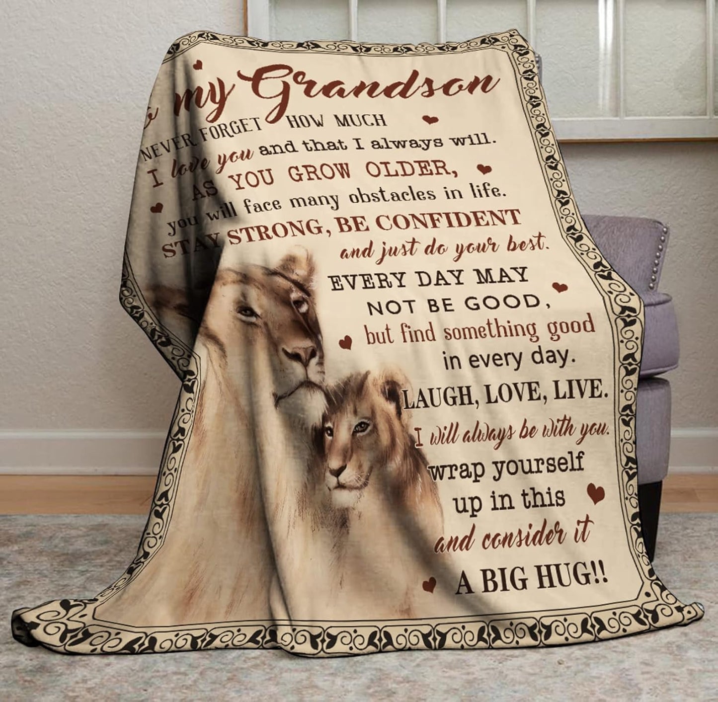 Grandson Gifts Blanket, Grandsons Gift from Grandma, Grandson Gifts from Grandma/Grandpa, Grandson Birthday Gift, Graduation Party Gift Ideas Decor Throw Blankets 60"X50"