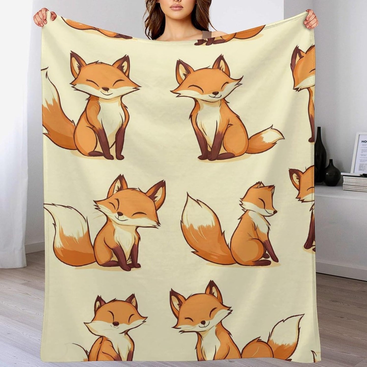 Foxes Print Throw Blanket for Couch Bed Plush Cozy Fuzzy Flannel Blanket for All Season 55"x70"