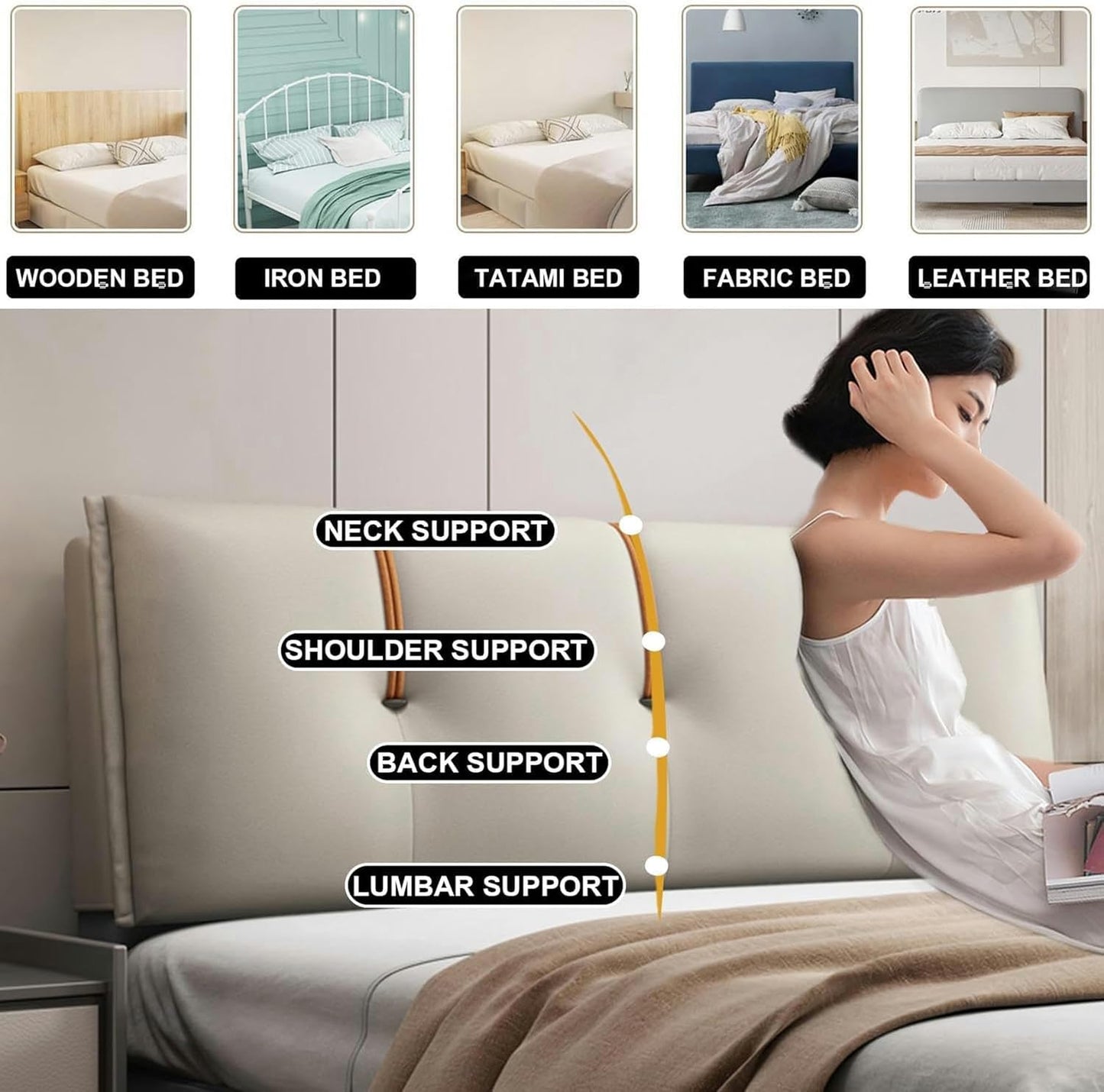 AMNOOL Headboard Cushion Bedside Support Pillow Wall Pillowboard,Large Upholstered Headboard Backrest Bed Wedge Lumbar Pillow for Bedroom Daybed Headboard, Khaki