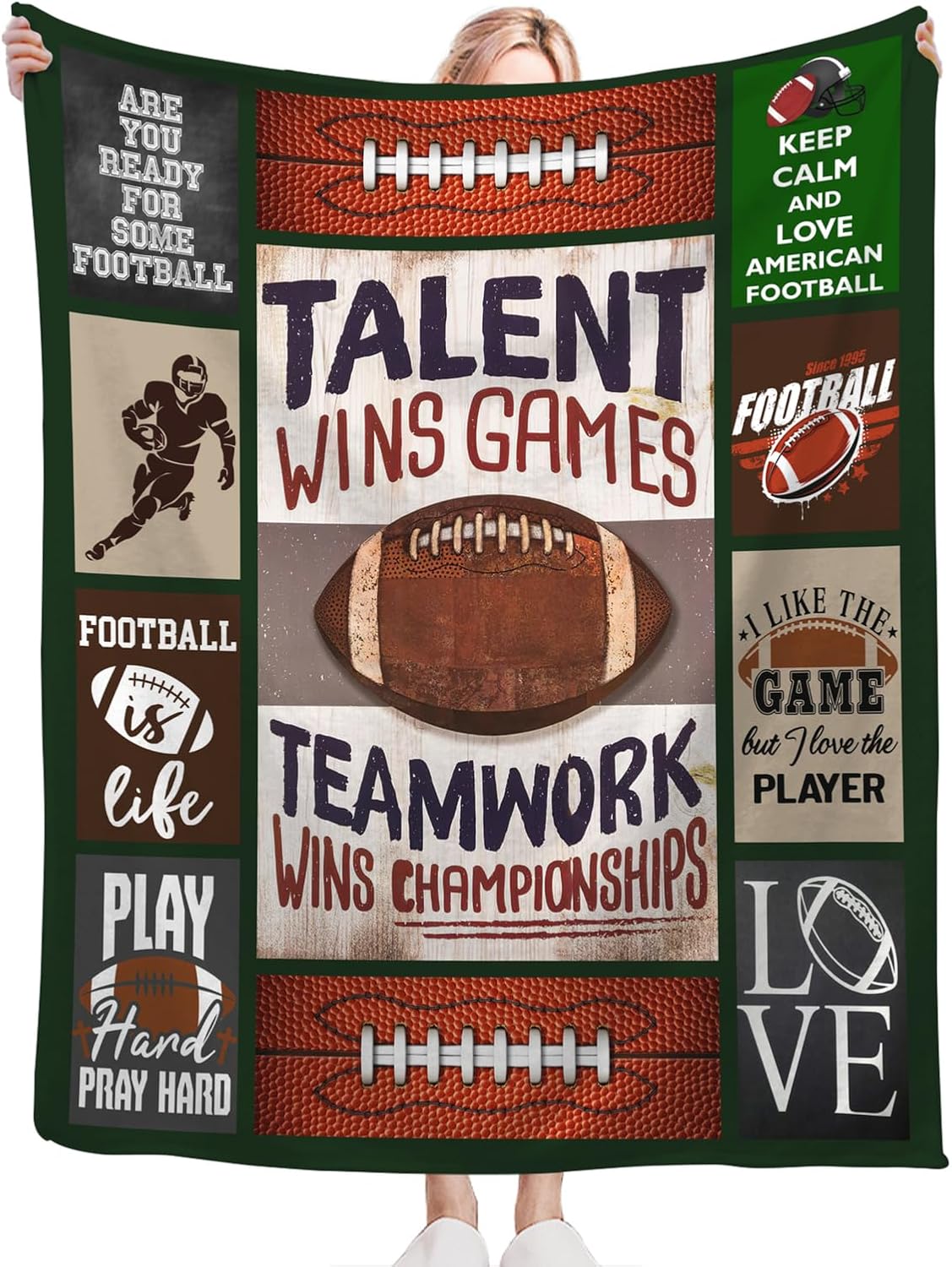 Football Blanket for Girls Kids Women Adults Soft Cozy Flannel Fleece Football Sports Throw Blankets Gifts Warm Fluffy Plush Decor for Couch Sofa 50"x40"