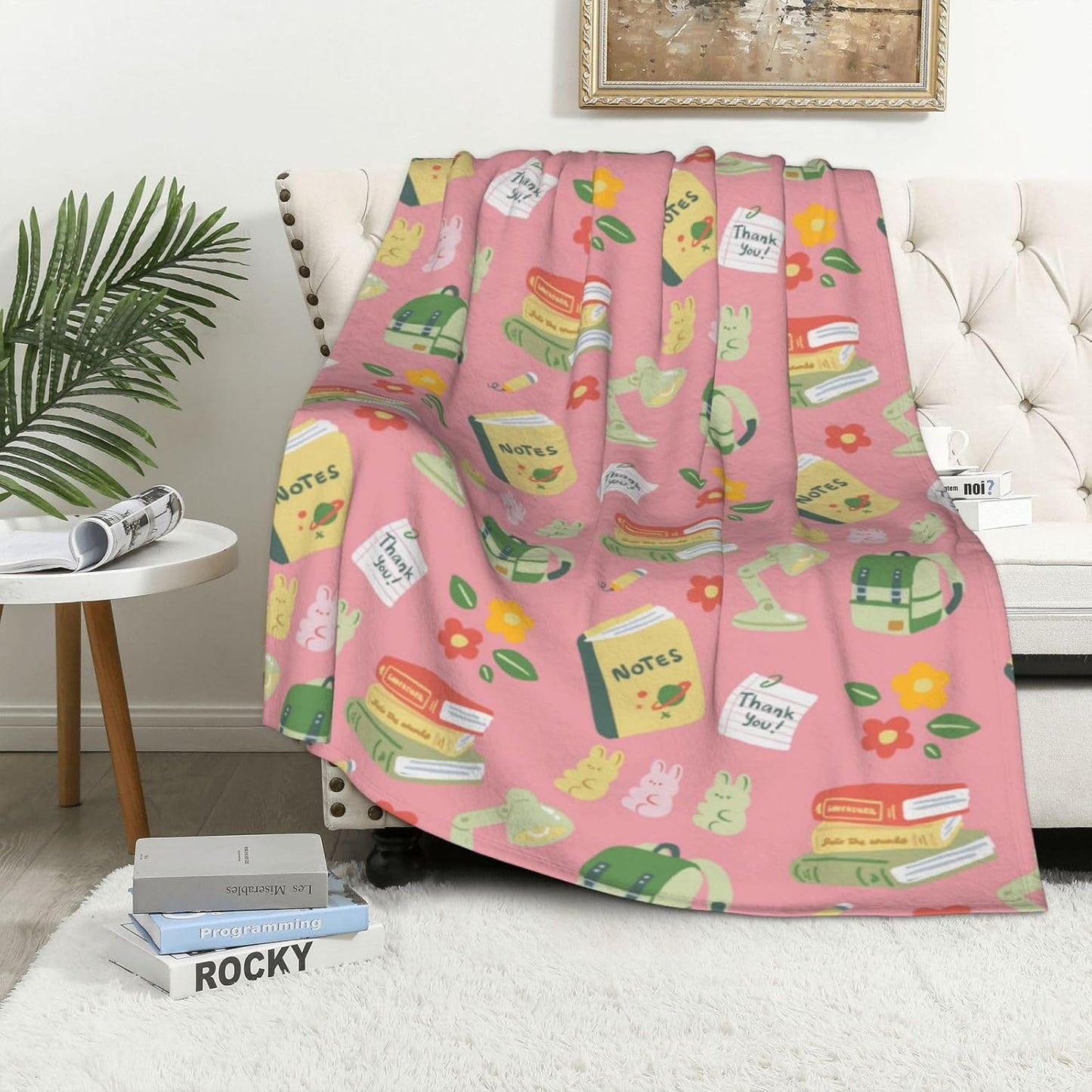 Throw Blanket for Couch Soft Flannel Lightweight Books Blankets Cozy Cute Printed Travel Warm Throws Sherpa Fleece for Women Men 50x60 inch