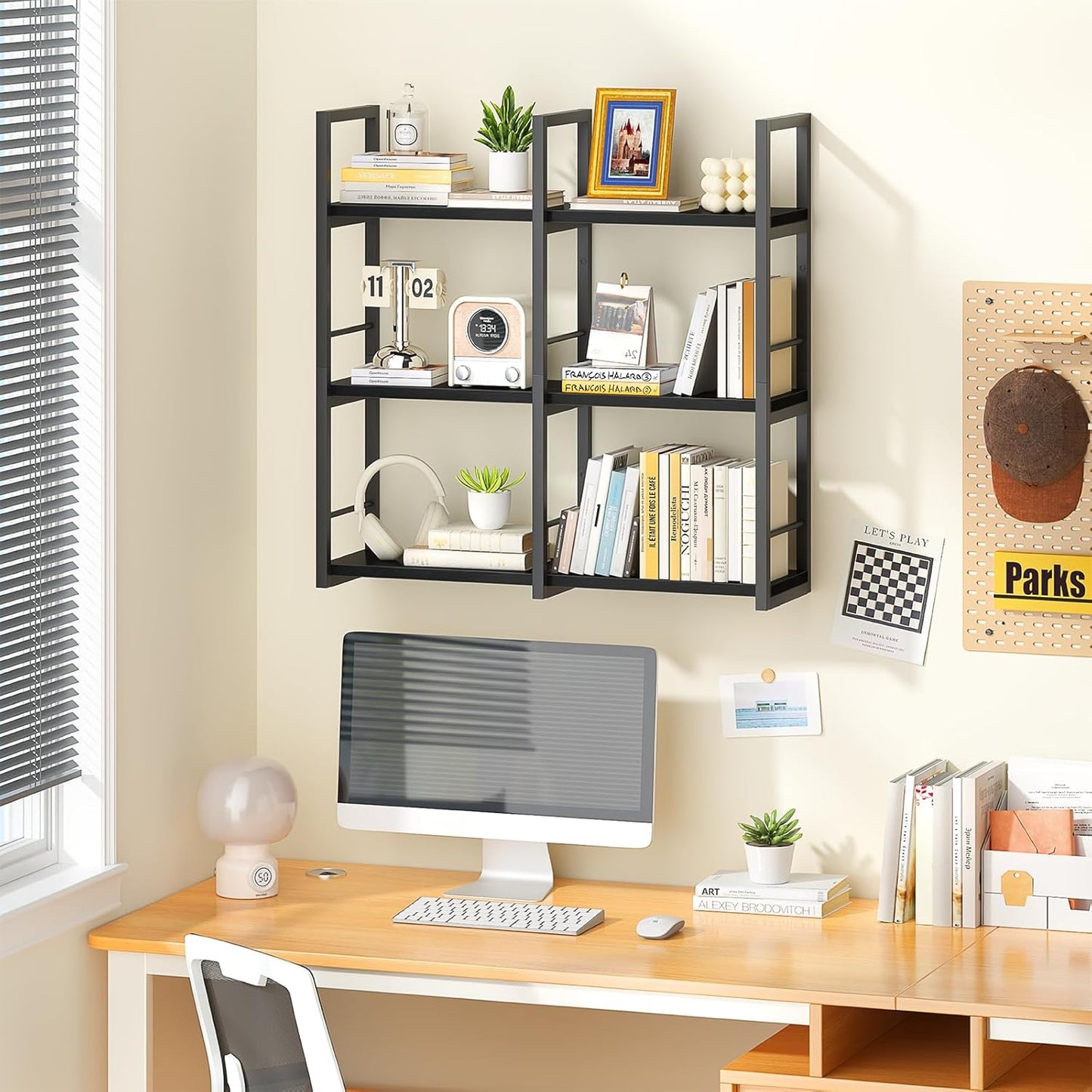 Wall Shelves, 31.5 Inch Floating Shelves for Books and Home Decor, Large Wood Wall Mounted Shelves for Office Bedroom Laundry Bathroom Corner, Black