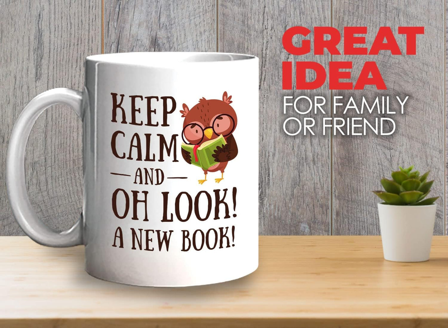 Bubble Hugs Book Lover Coffee Mug 11oz White - Keep Calm and Oh New Book - Reading Owl Reader Stack of Books Lover Bookish Novelist Librarian Writer